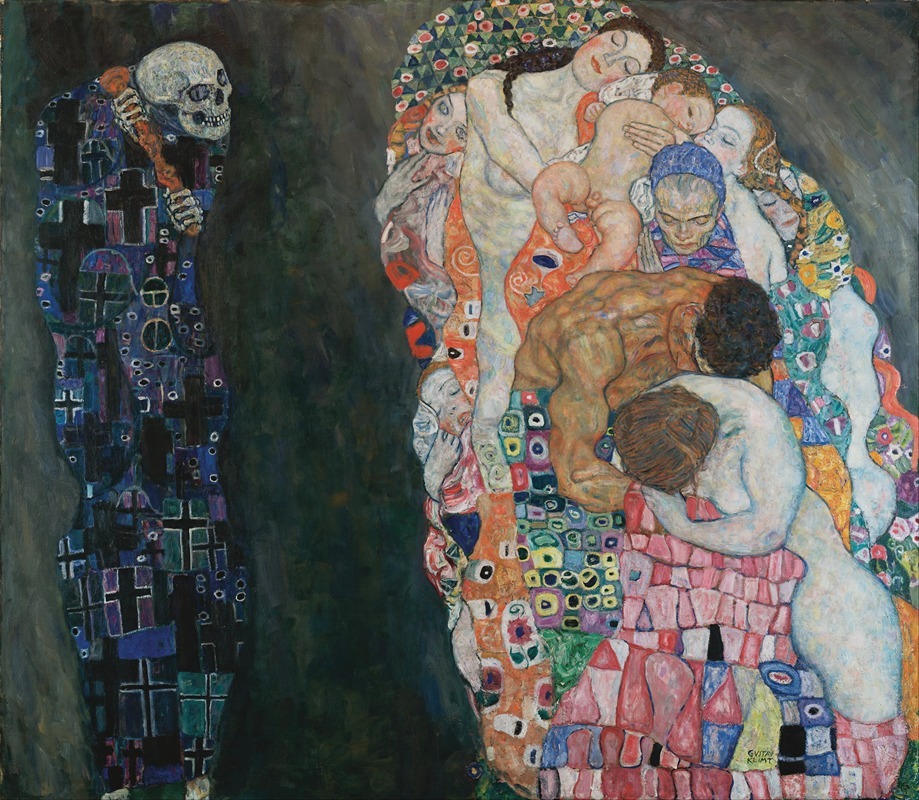 Gustav Klimt's *Death and Life* features a striking contrast between life and death.