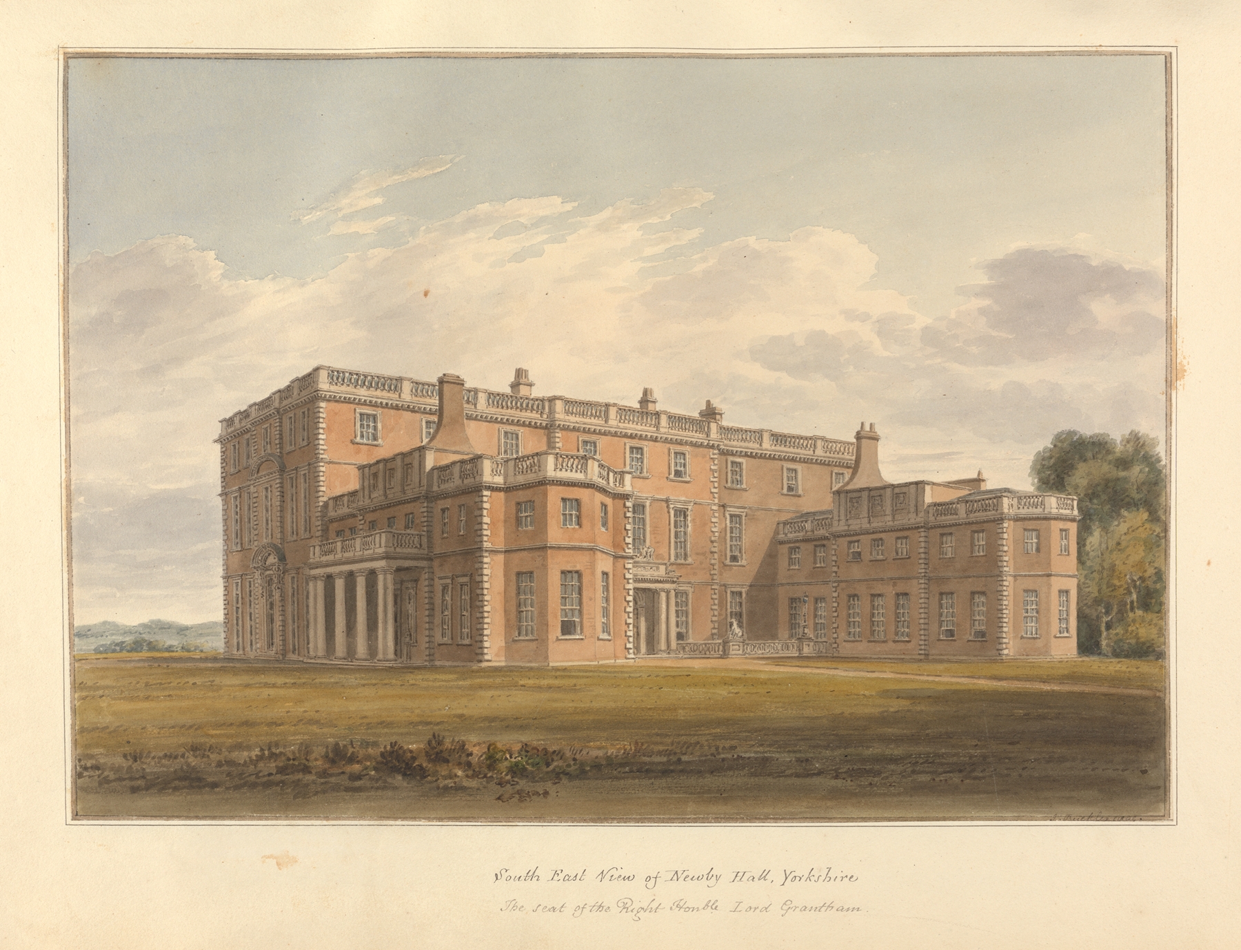 South East View of Newby Hall, Yorkshire, watercolor on paper by John Buckler