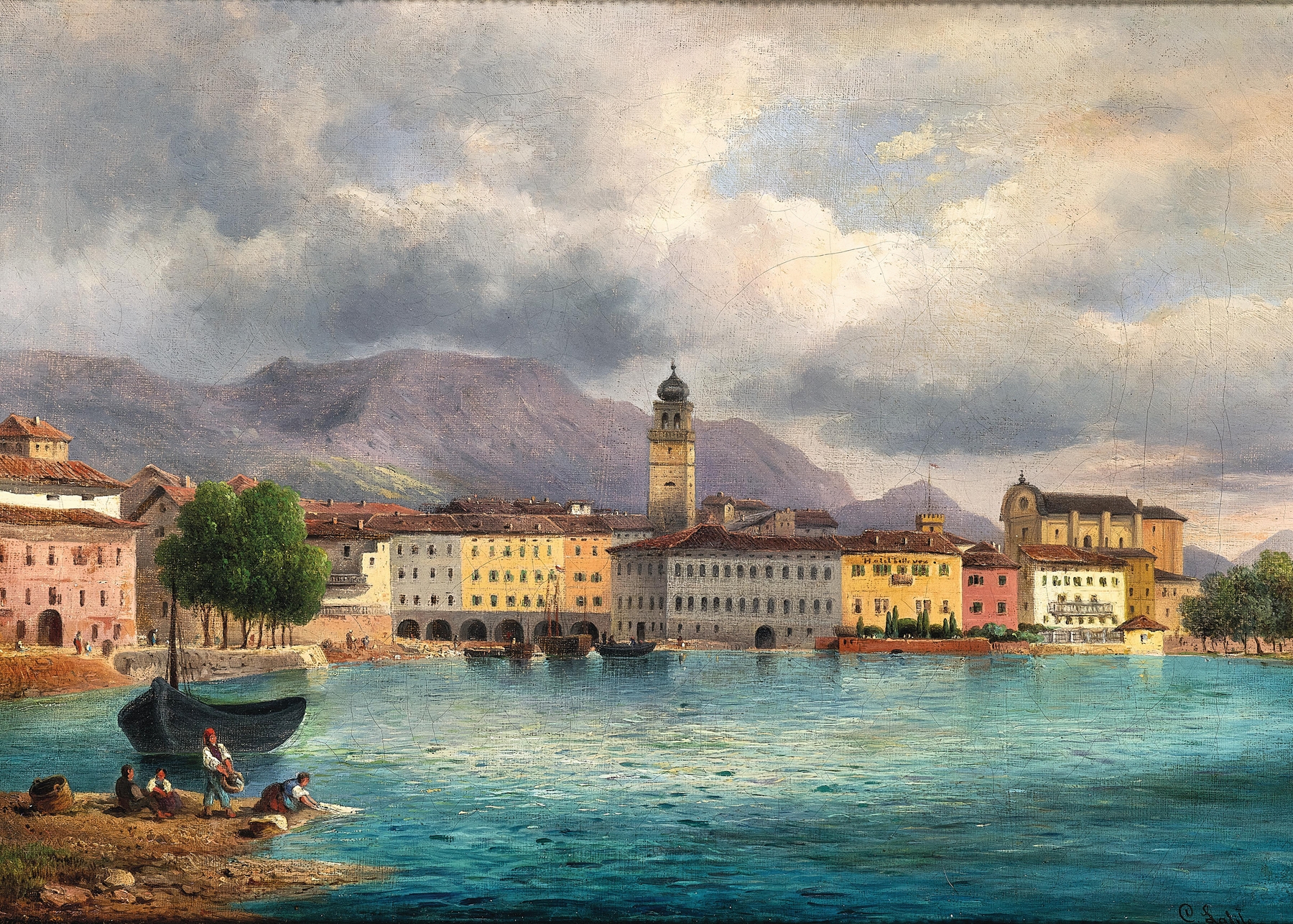 Landscape of Riva on Lake Garda by Carl Lafite, oil painting