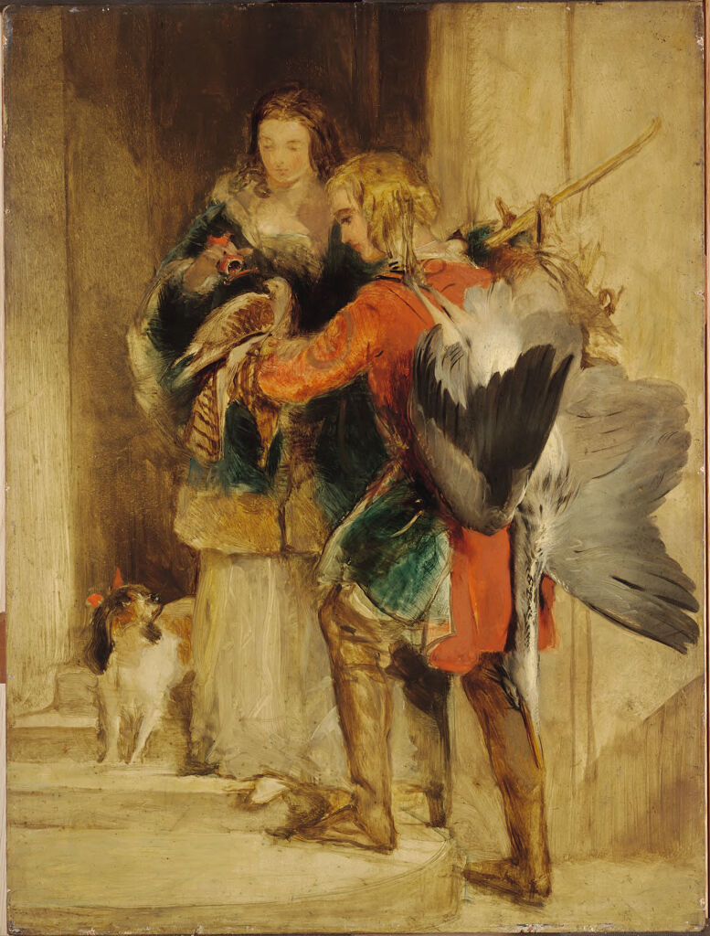 Falcon perched gracefully, oil painting by Edwin Henry Landseer
