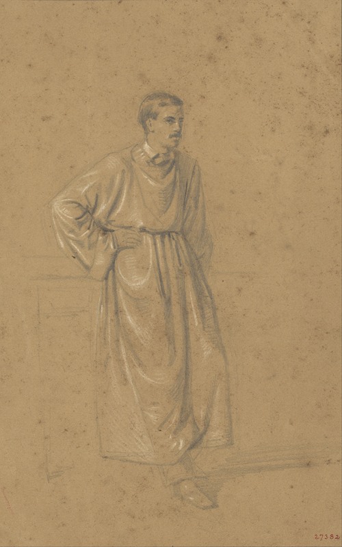 A male figure is depicted in a standing pose, showcasing detailed anatomy and draped fabric.
