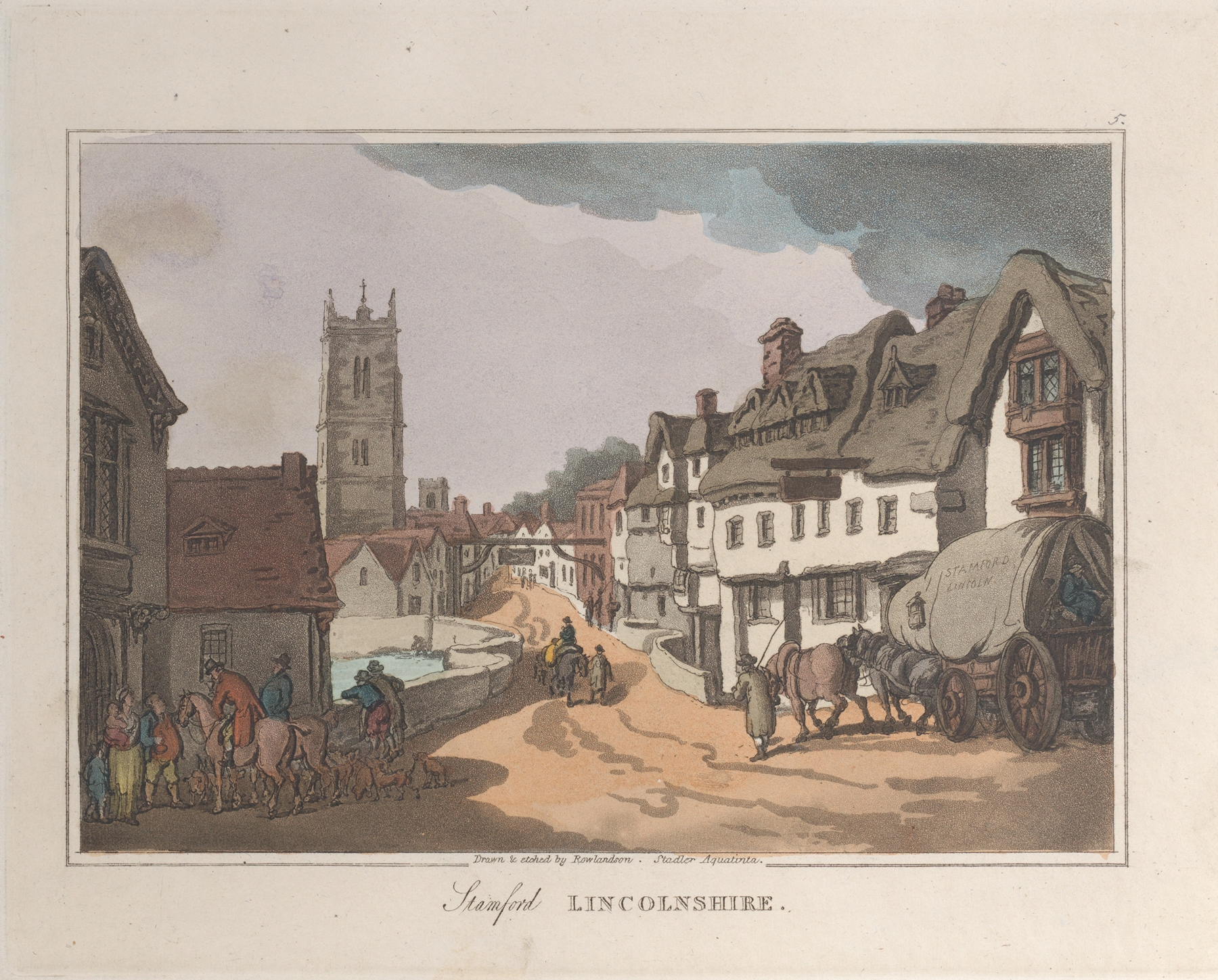 Stamford Lincolnshire, by Thomas Rowlandson, public domain