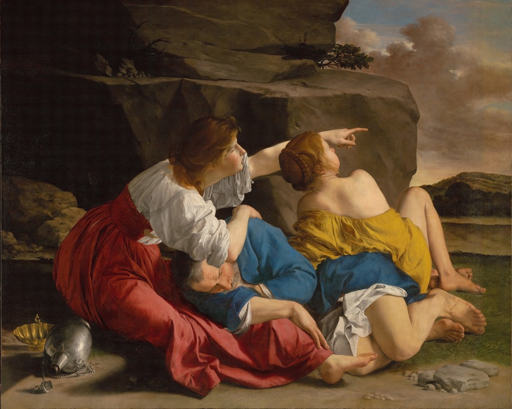 Lot and his Daughters, oil on copper by School of Johann Liss, depicting figures in a moment of reflection.