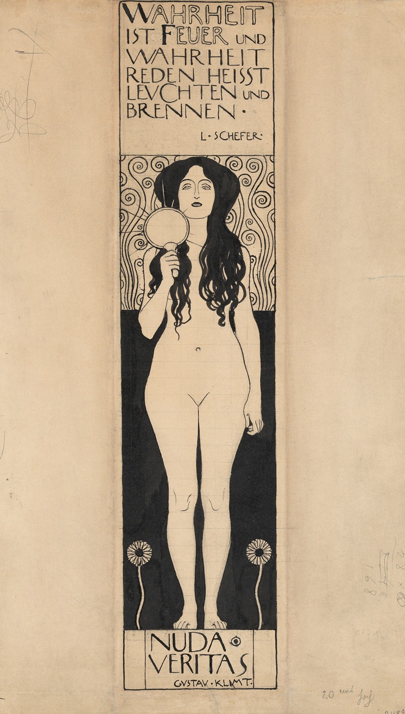 Gustav Klimt's 'Nuda Veritas' features a striking allegorical representation of truth.
