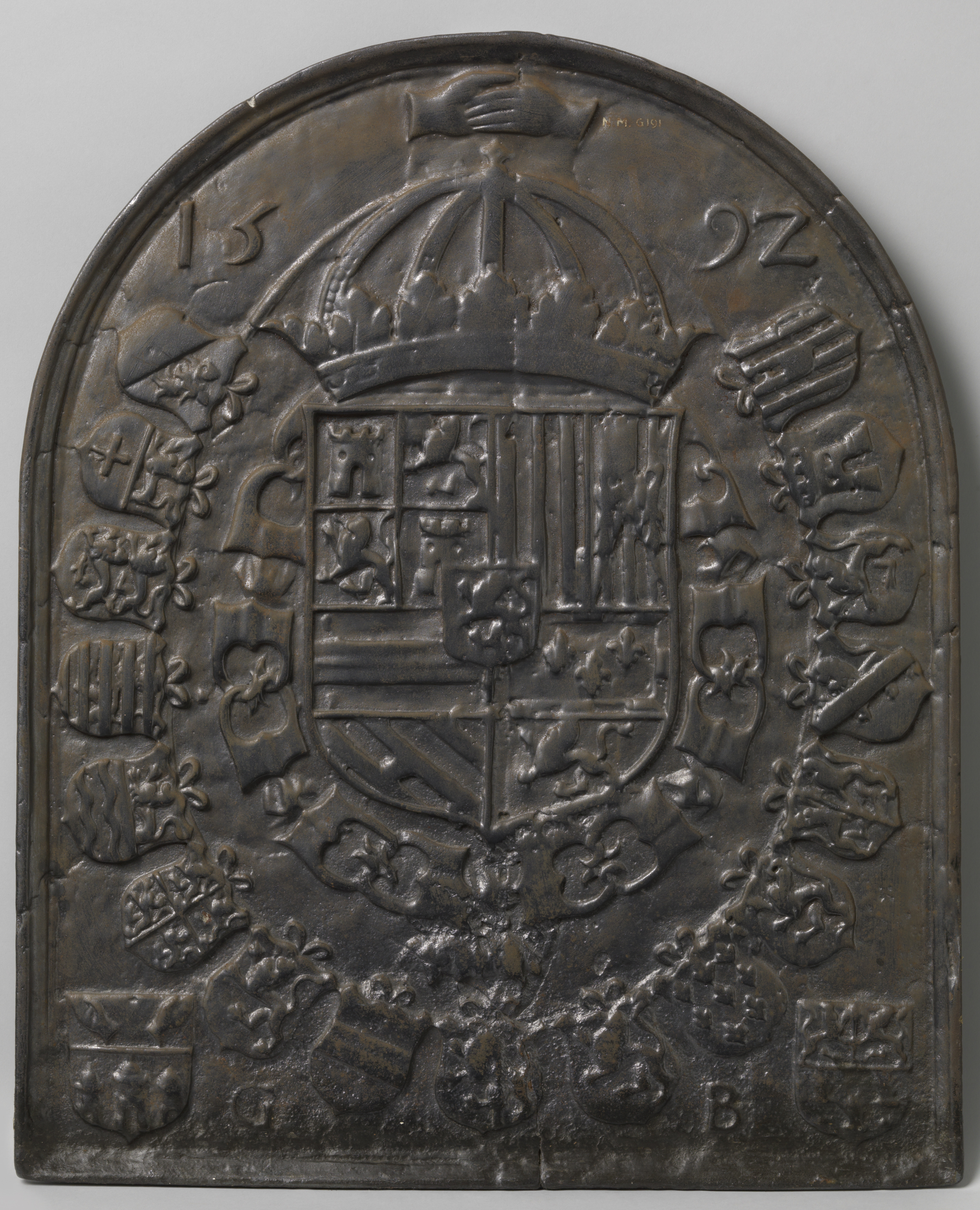 Engraving featuring the emblem of Philip II surrounded by coats of arms, Unknown Artist