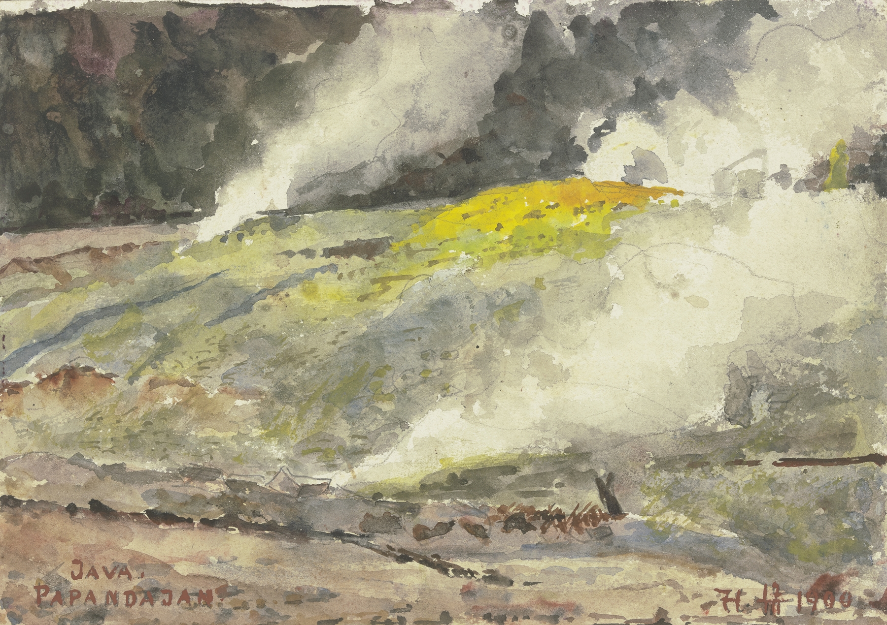 Landscape by Fritz Hauck, Impressionism, depicting rolling hills in pastel colors.