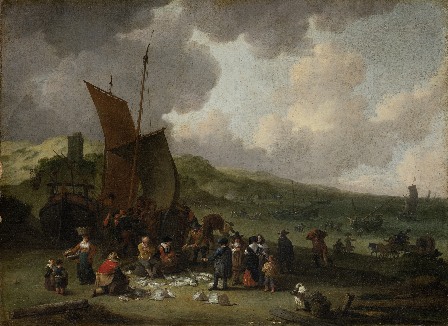 The Beach at Scheveningen with Returning Fisherman, oil on canvas by Pieter Bout