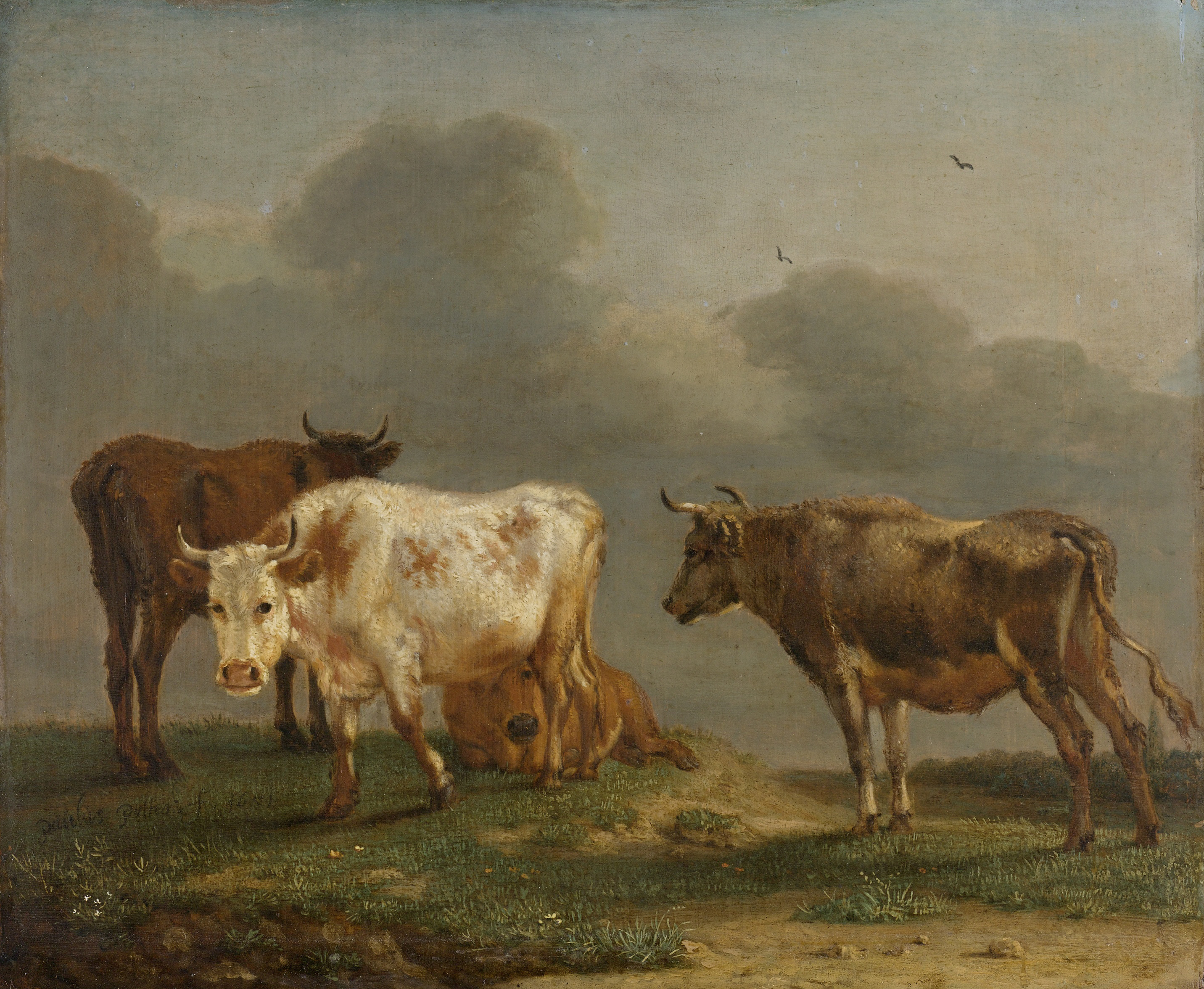 Four Young Bulls in a Meadow, by Paulus Potter, public domain