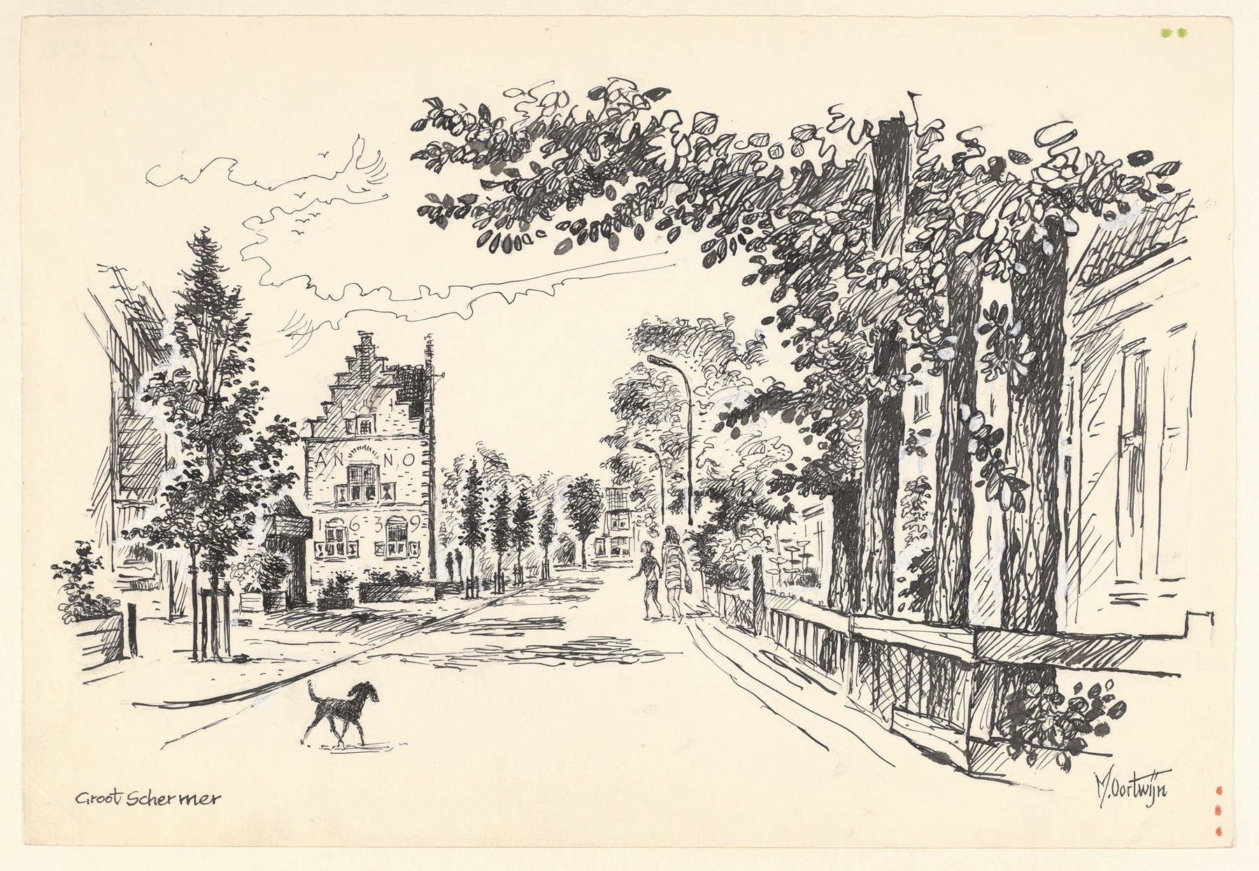 Gezicht te Grootschermer met het Raadhuis, by Maarten Oortwijn, public domain
