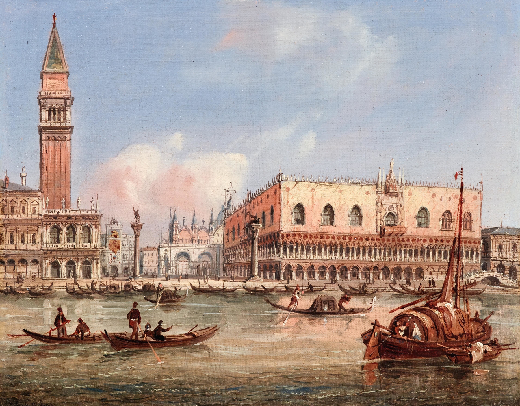 Venice, a view of the Piazzetta and the Doge’s Palace from the Bacino di San Marco, by Carlo Grubacs, public domain