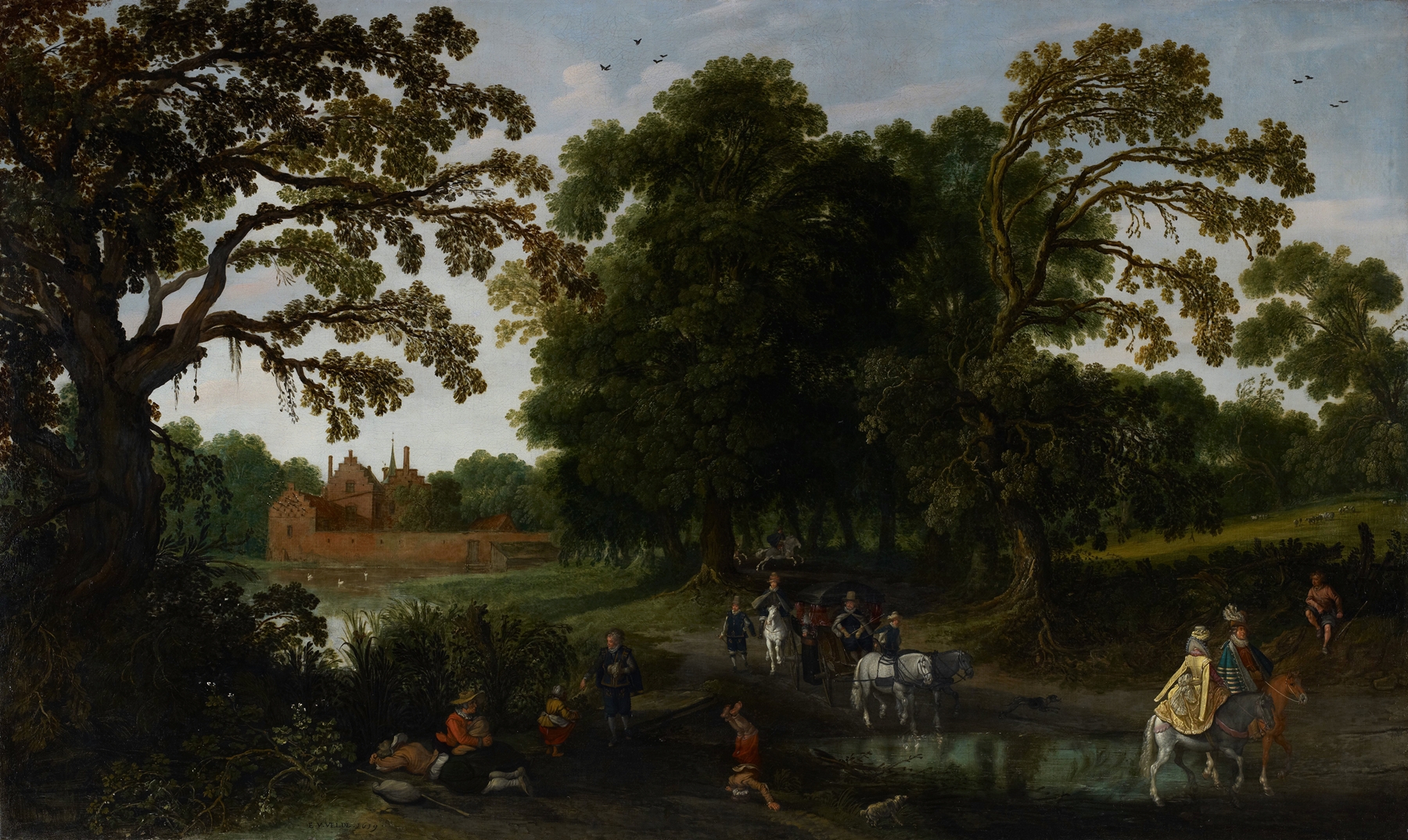 Courtly Procession before Abstpoel Castle, by Esaias van de Velde, public domain