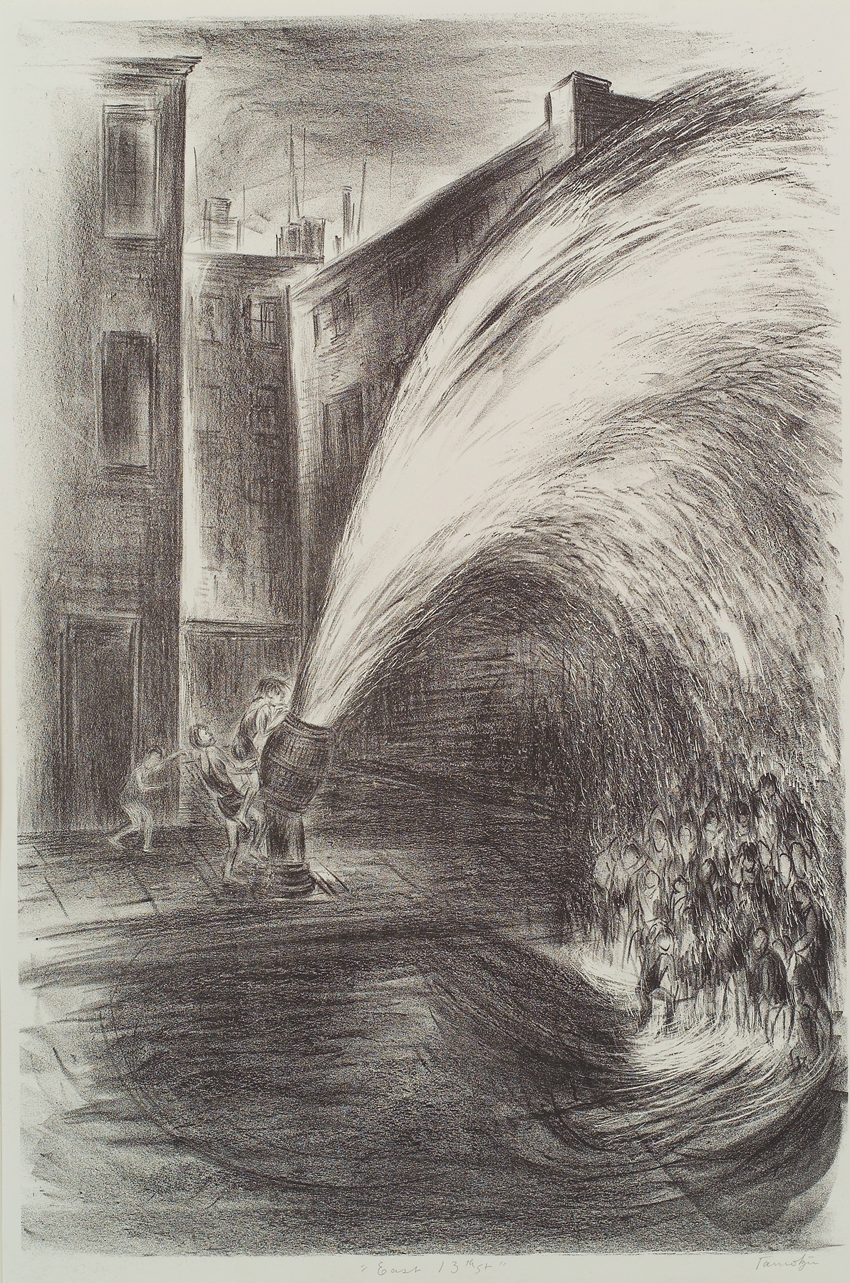 Genre scene depicting urban life in 1937 by Chuzu Tamatzu