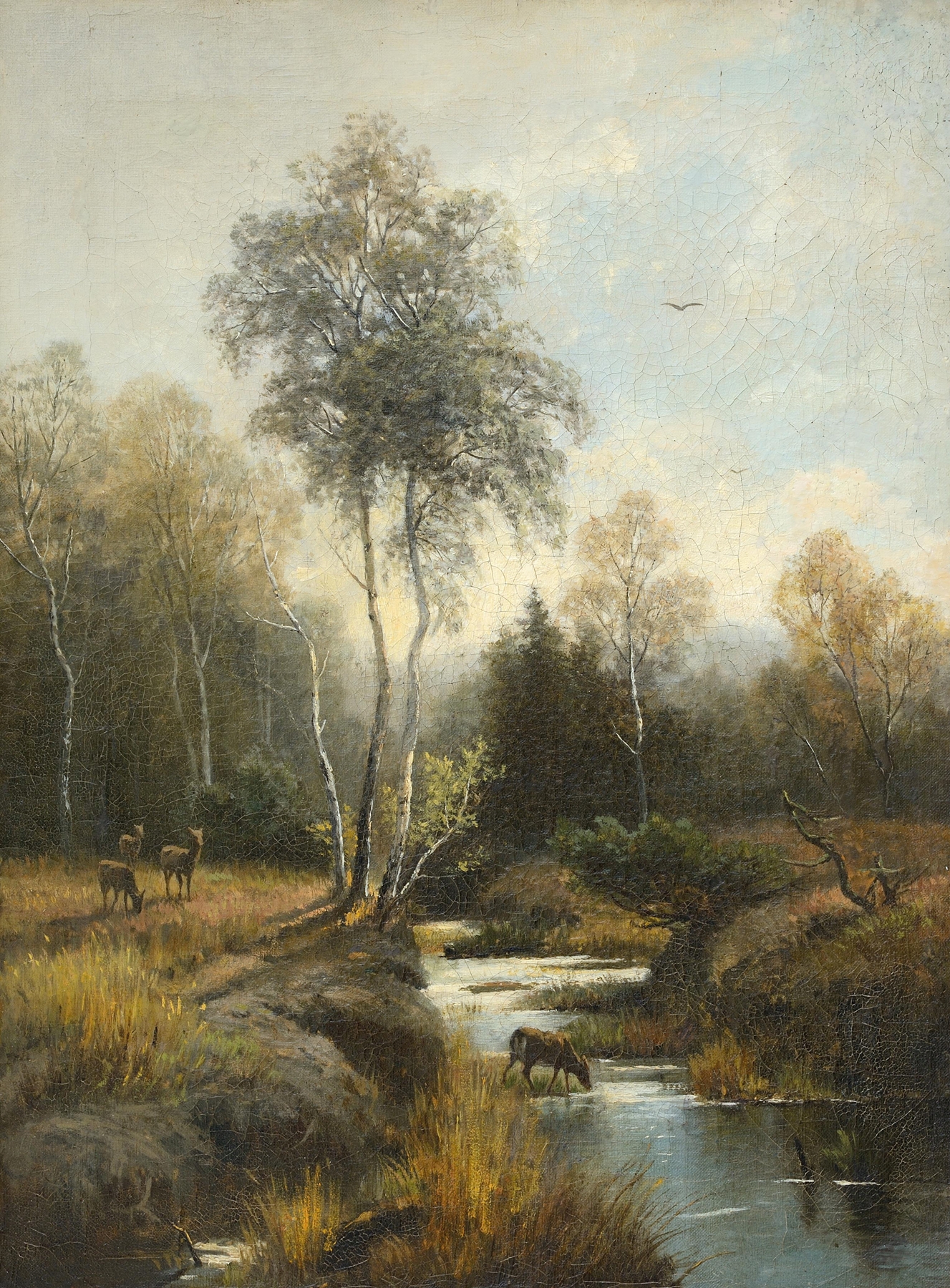 A wooded landscape with trees and dappled sunlight by Emilie Mediz-Pelikan, oil painting