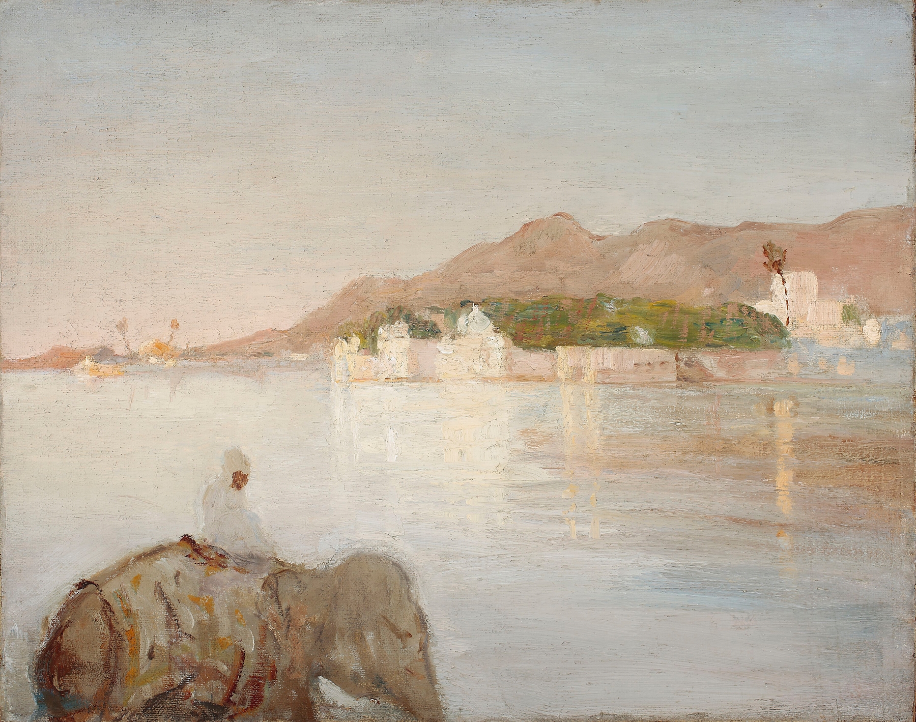Maharajah Palace at Udaipur Lake, oil on canvas by Jan Ciągliński