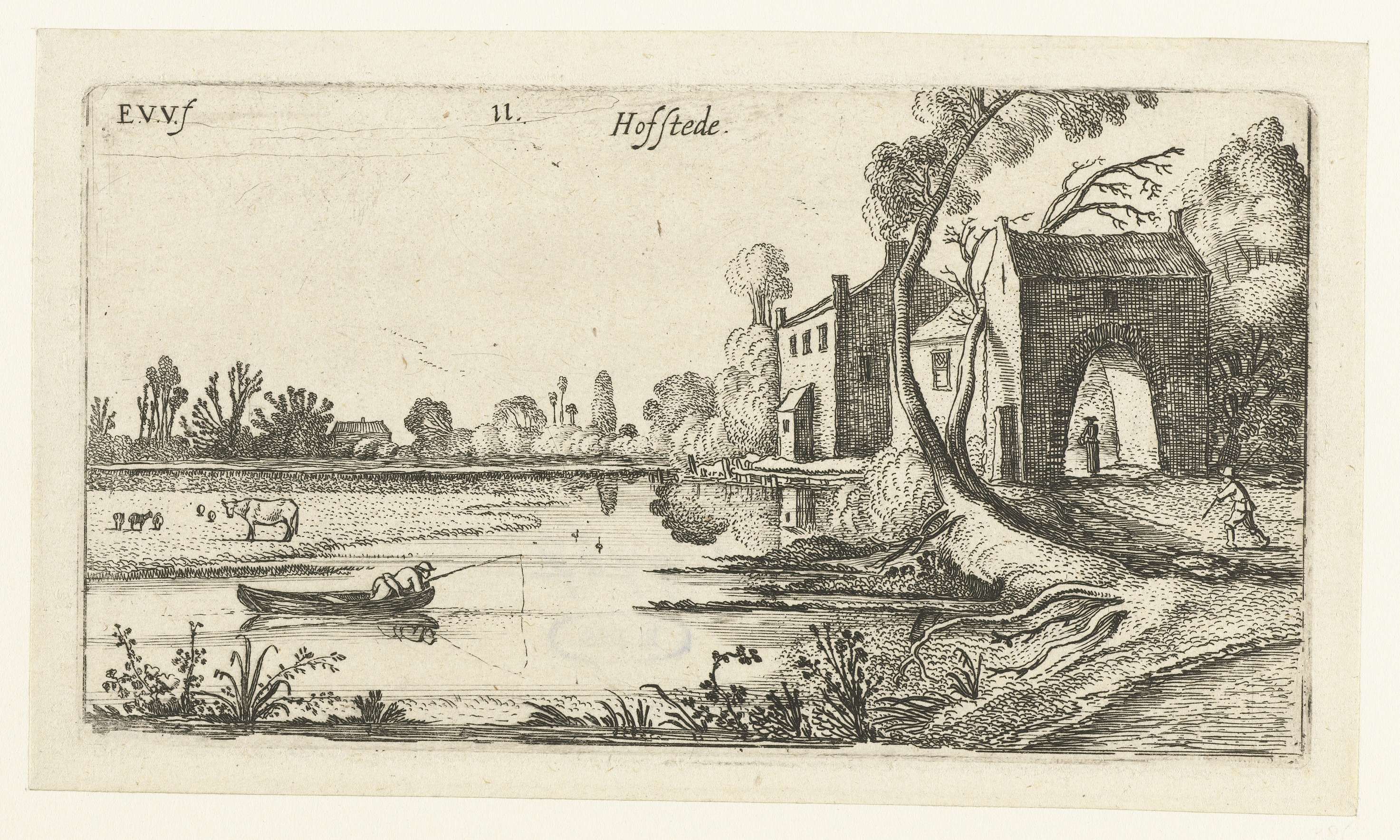 Landschap met een rivier en poortgebouw, by Esaias van de Velde, public domain