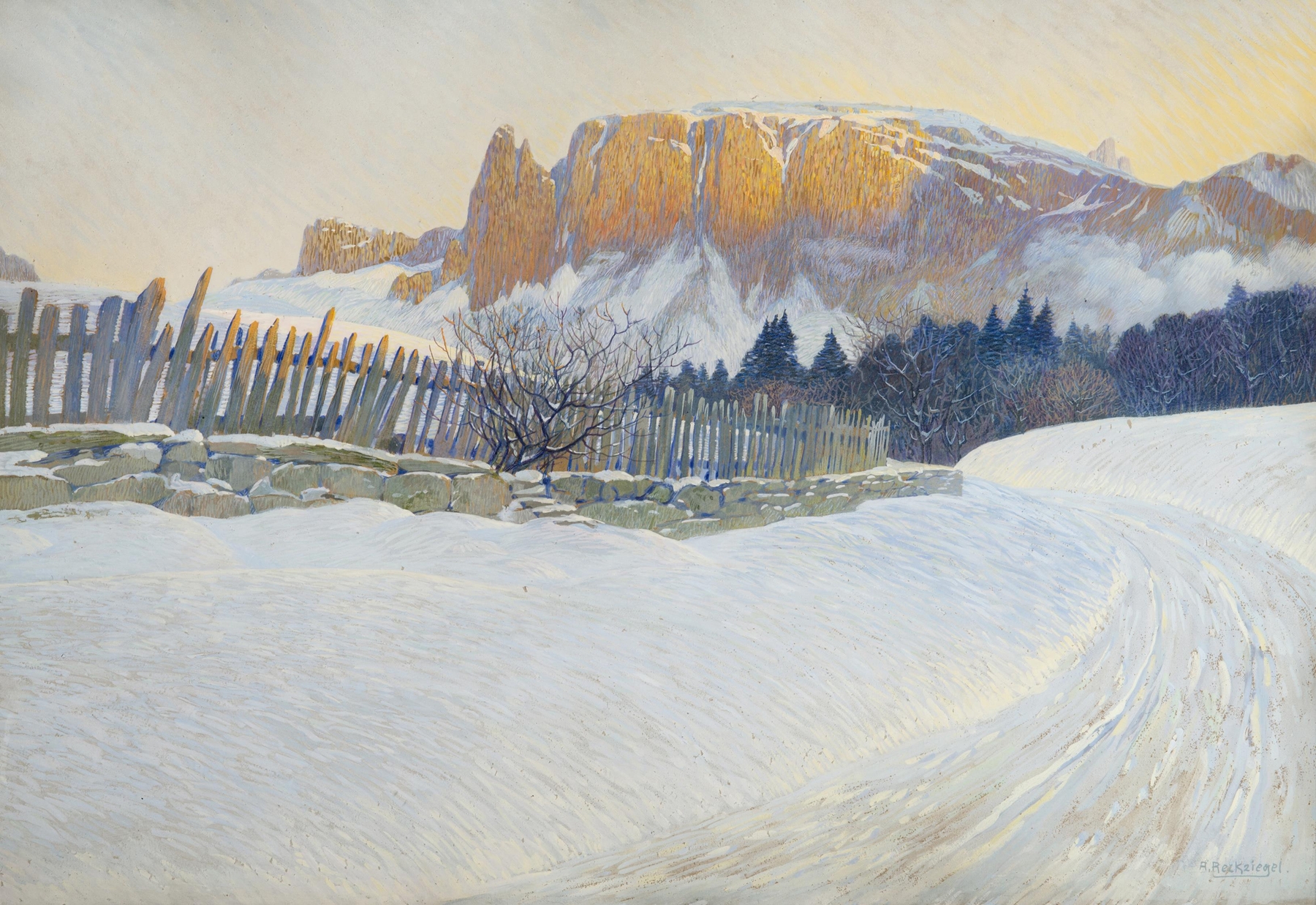 Landscape with mountains and light by Anton Reckziegel, medium unknown