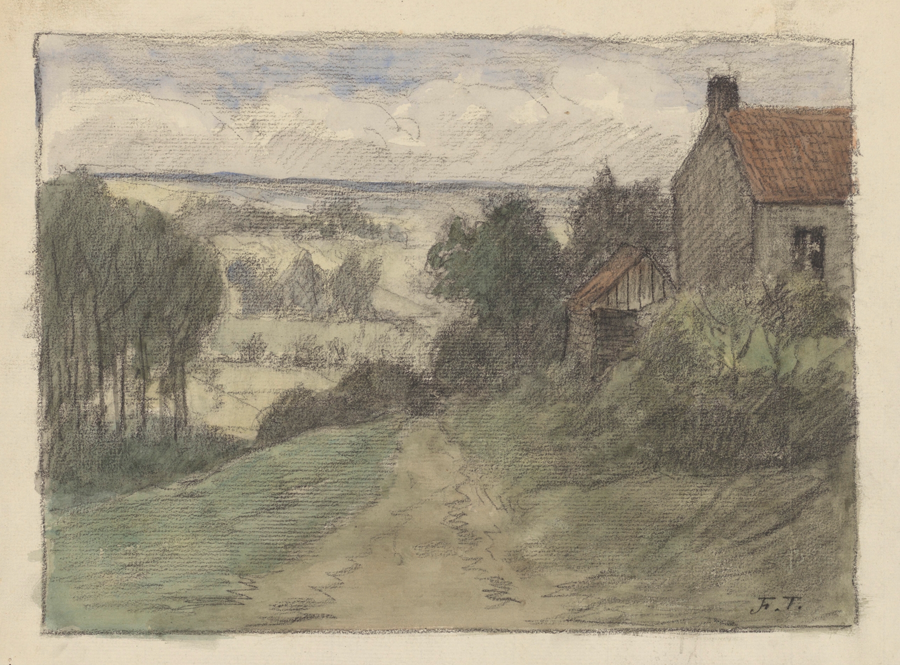 Landscape with a path leading to a house among trees by Jean-François Taelemans.