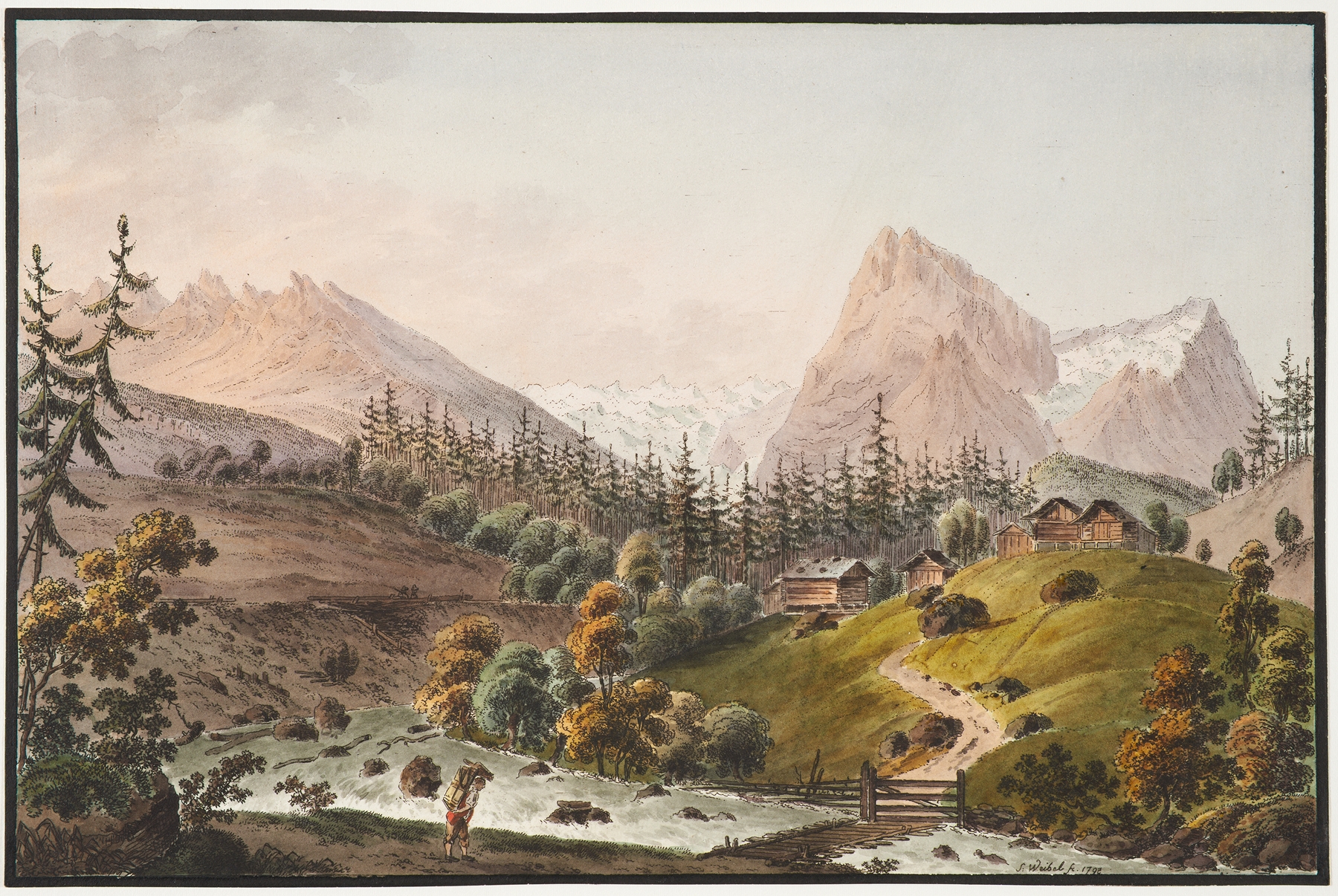 Landscape of glaciers and valleys, oil on canvas by Jakob Samuel Weibel