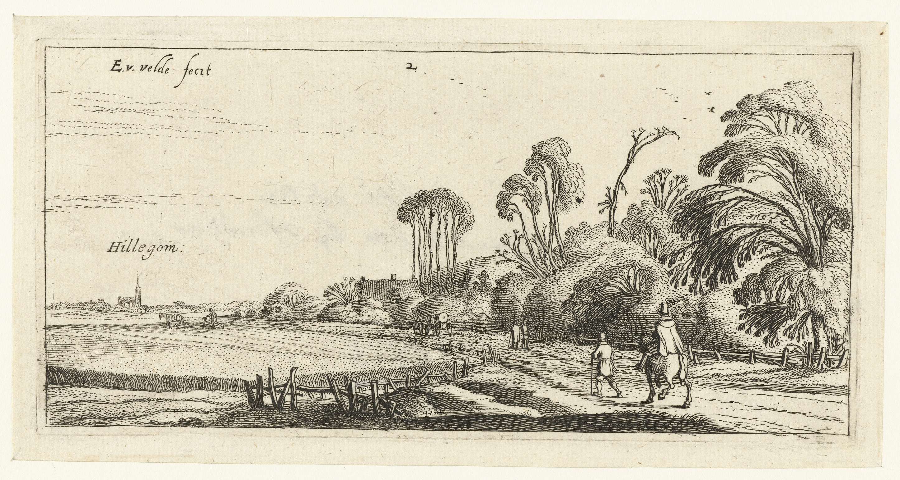 Landschap met ruiter en wandelaar op een weg bij Hillegom, by Esaias van de Velde, public domain