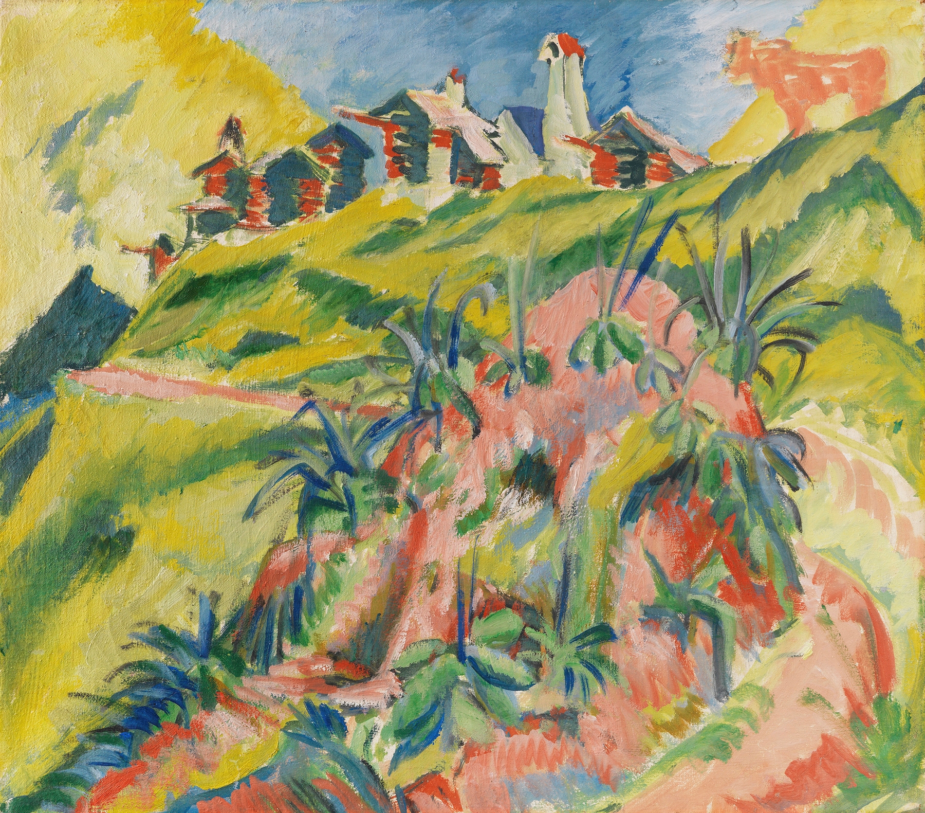 Bergdorf mit rosa Kuh, by Ernst Ludwig Kirchner, public domain