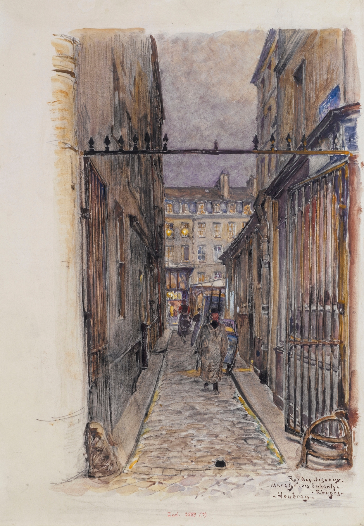 Evening market scene in Paris by Frédéric Houbron, oil on canvas