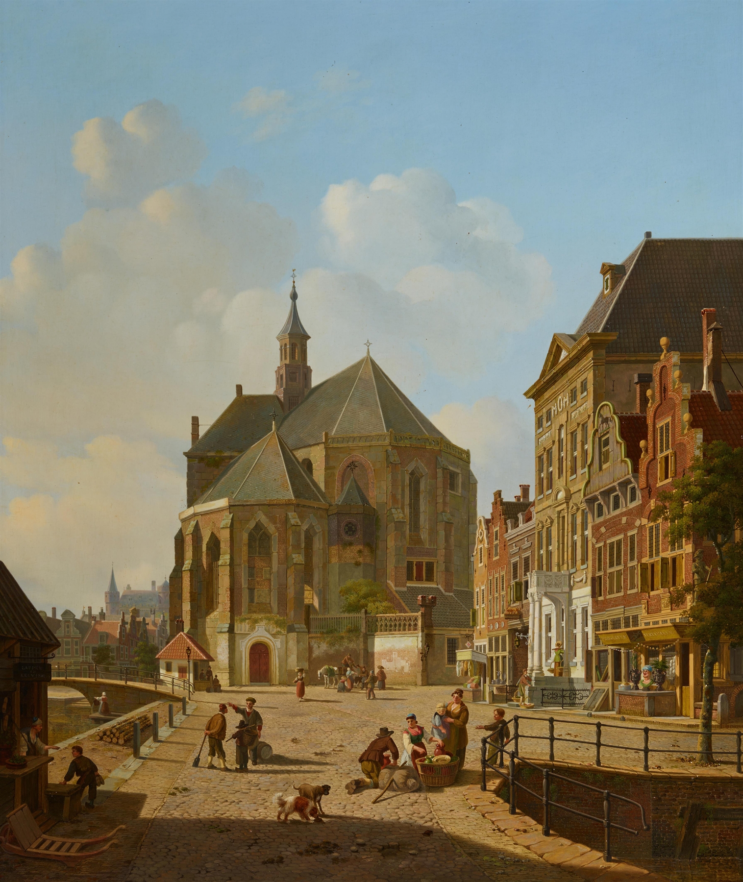 Holländische Straßenszene by Jan Hendrik Verheyen, oil on canvas depicting a lively Dutch street scene.