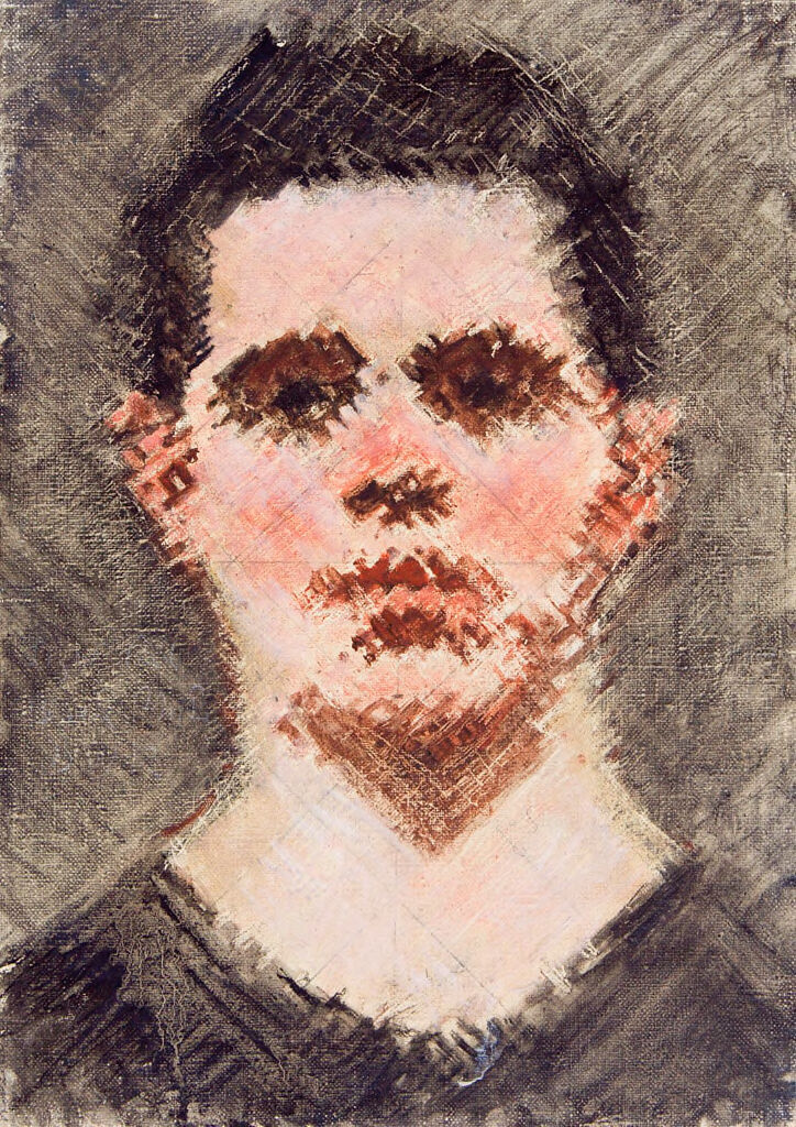 Portrait of a young man in black shirt, oil painting by Denman Waldo Ross