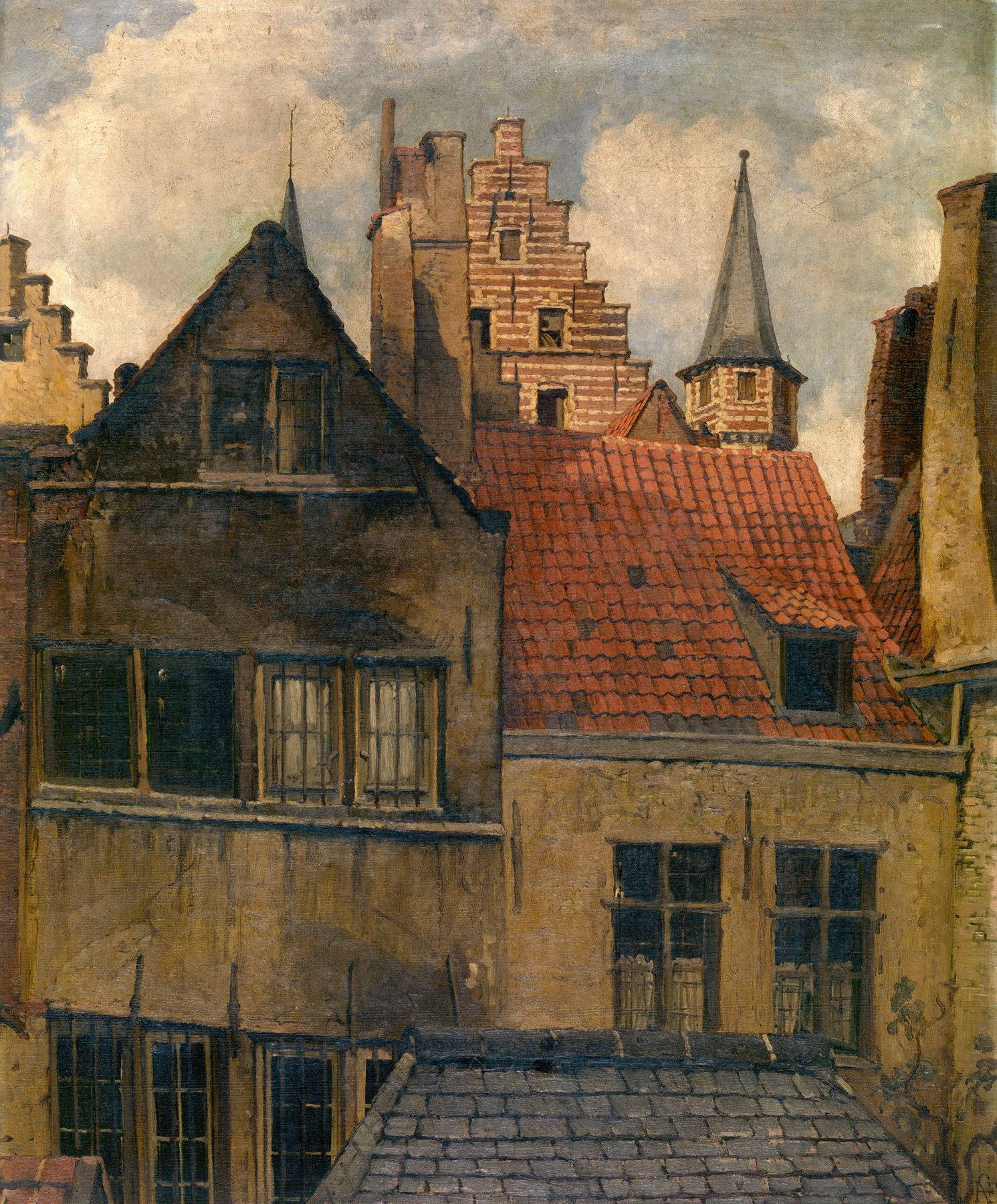 The Vleeshuis and Old Houses, oil on canvas by Henri François Schaefels