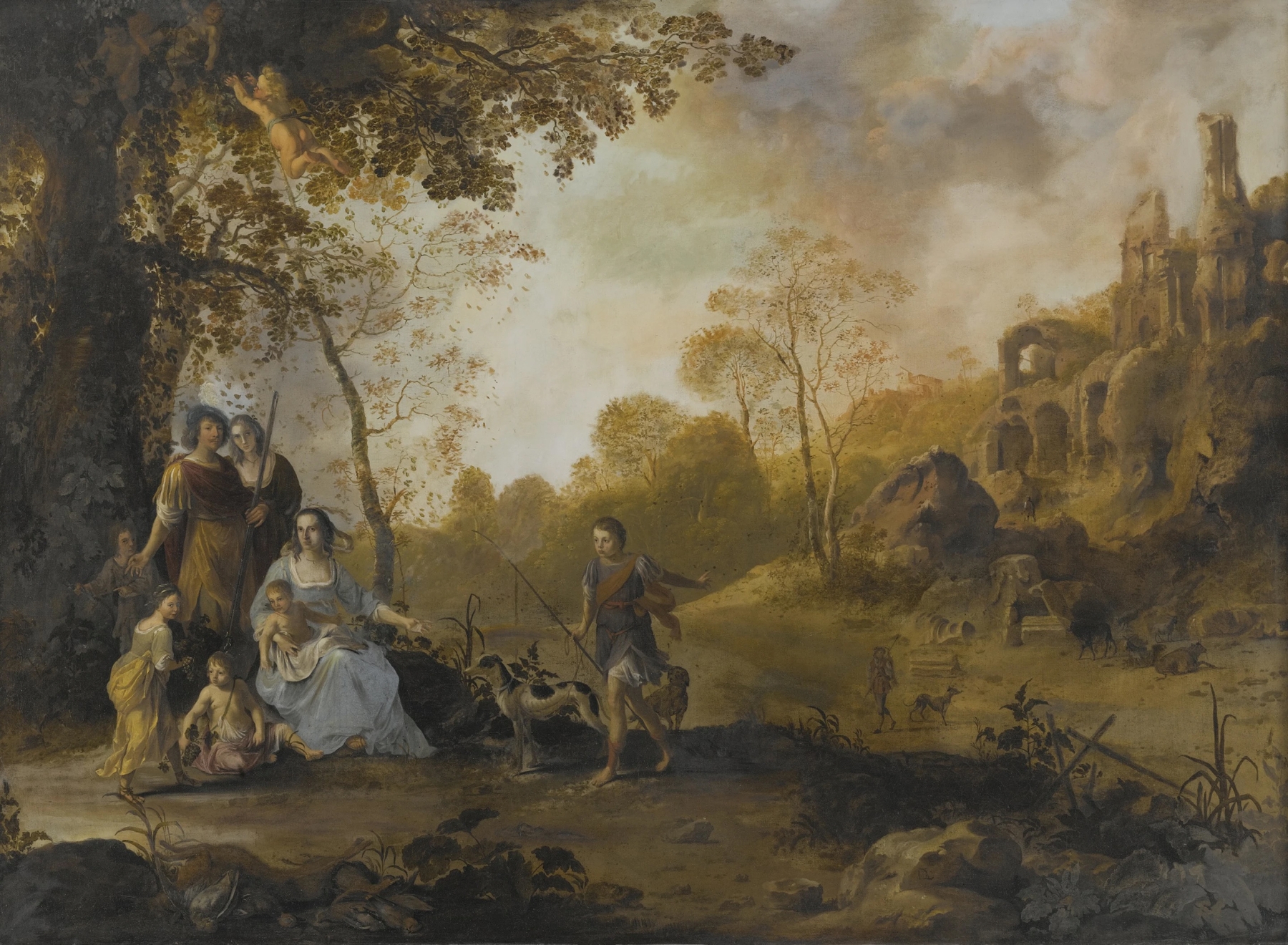 An Allegorical Family Portrait in a Landscape, oil on panel by Dirck van der Lisse