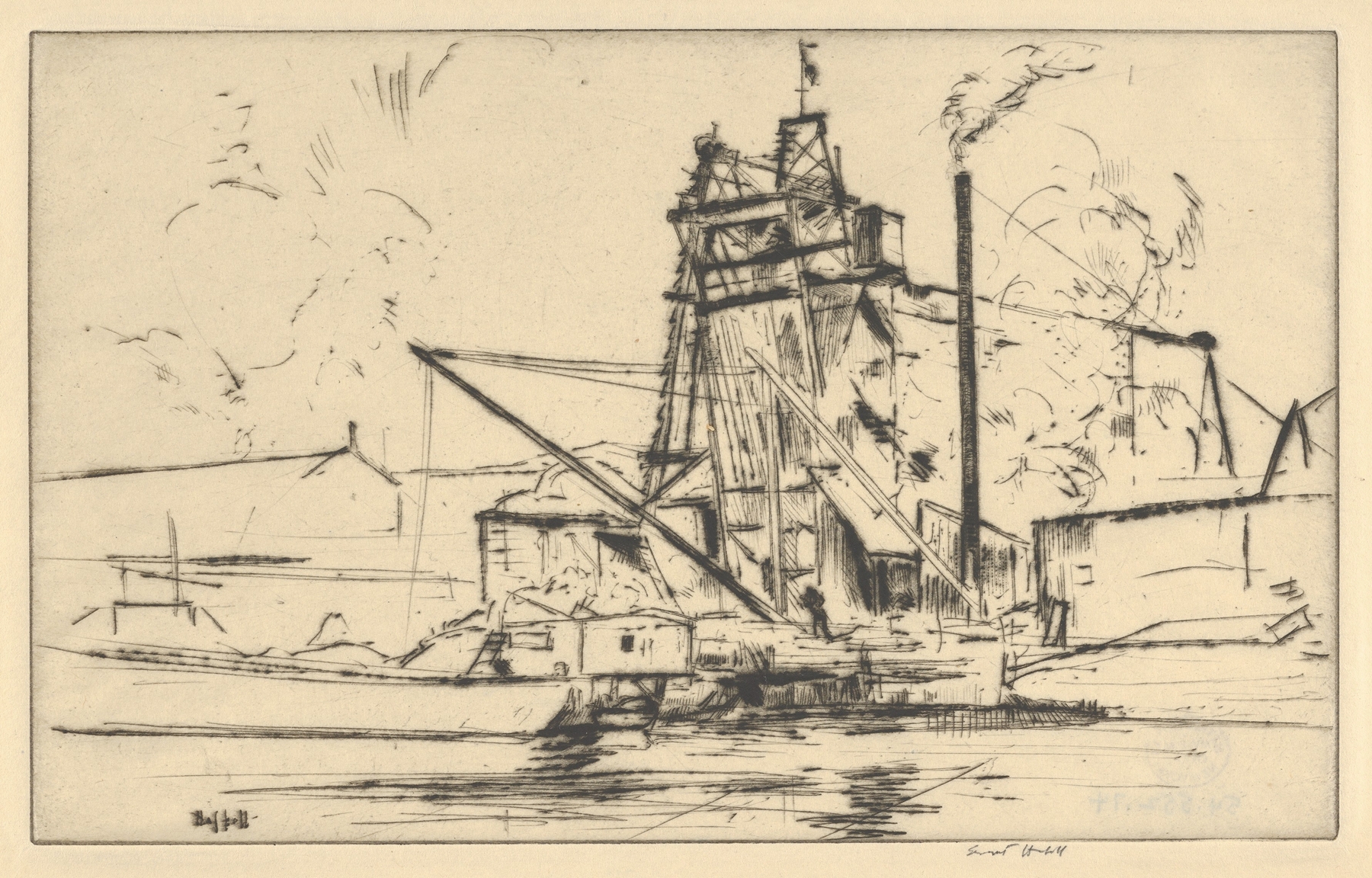 Bridgeport Docks, by Ernest Haskell, public domain