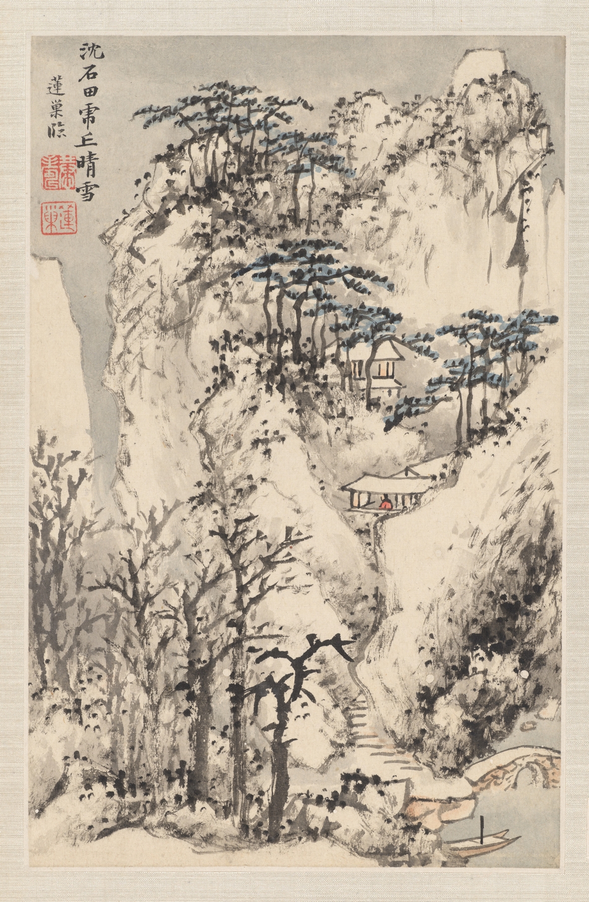 Landscape depicting decay and nature by Pan Gongshou, Chinese Traditional