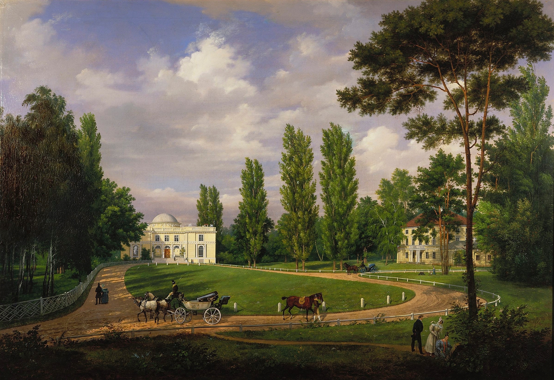 View of Natolin Palace from courtyard, oil painting by Wincenty Kasprzycki