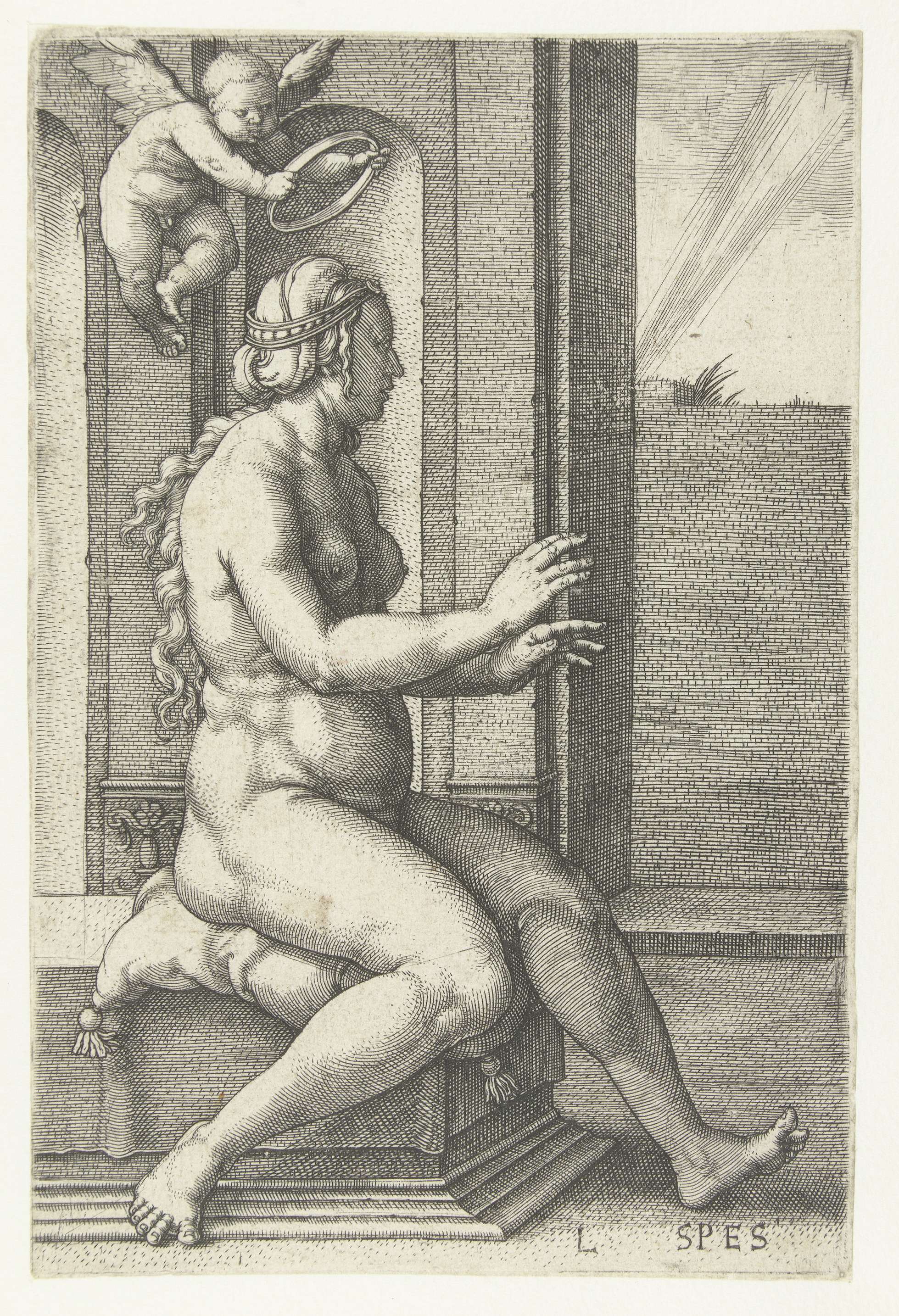 Engraving by Lucas van Leyden depicting a man in contemplation with dramatic light and shadow