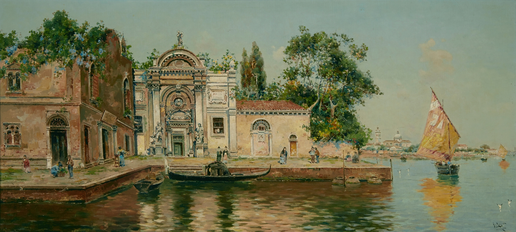 A quiet Venetian canal, oil on canvas by Antonio María de Reyna Manescau