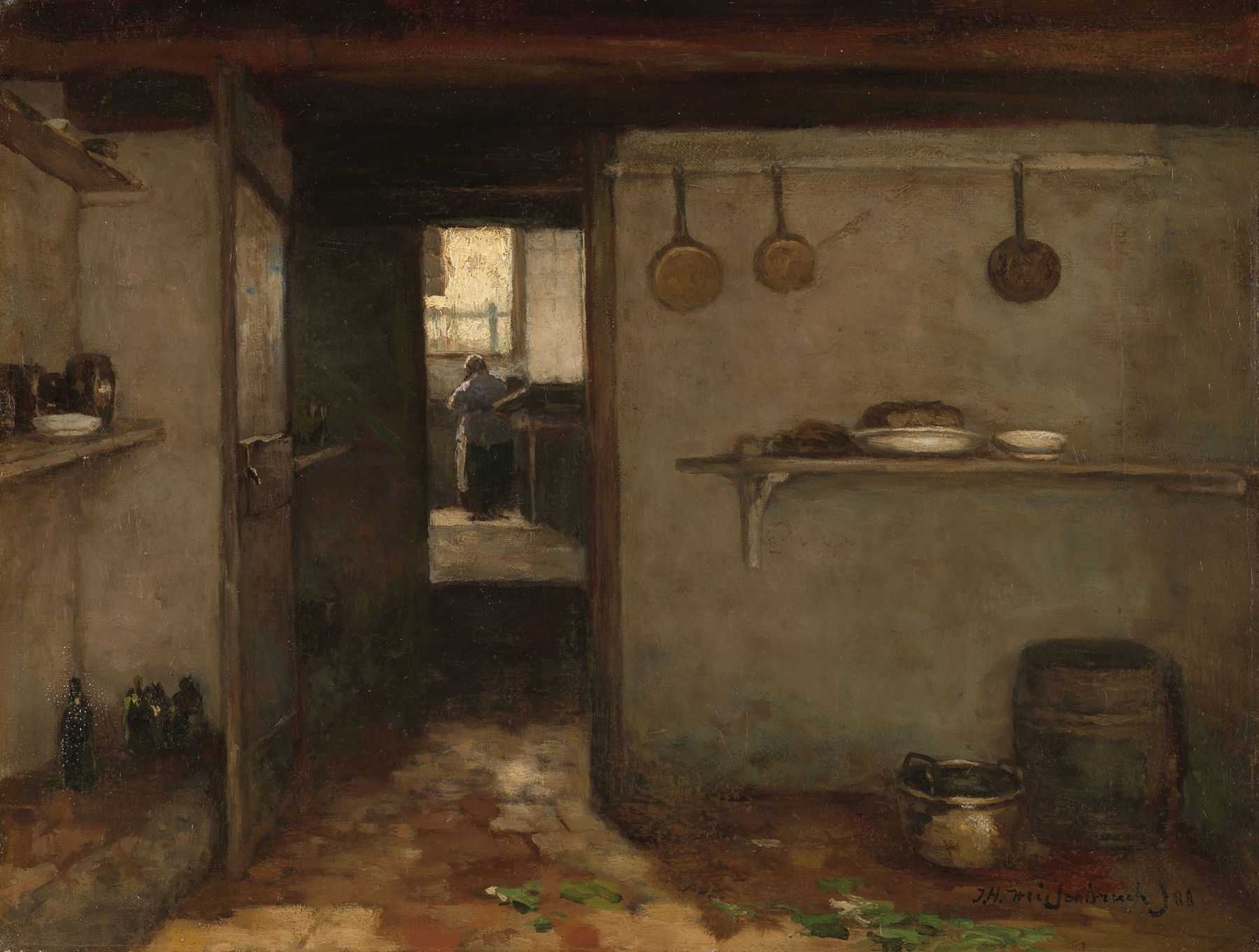 Interior scene in a dim cellar, oil painting by Johan Hendrik Weissenbruch