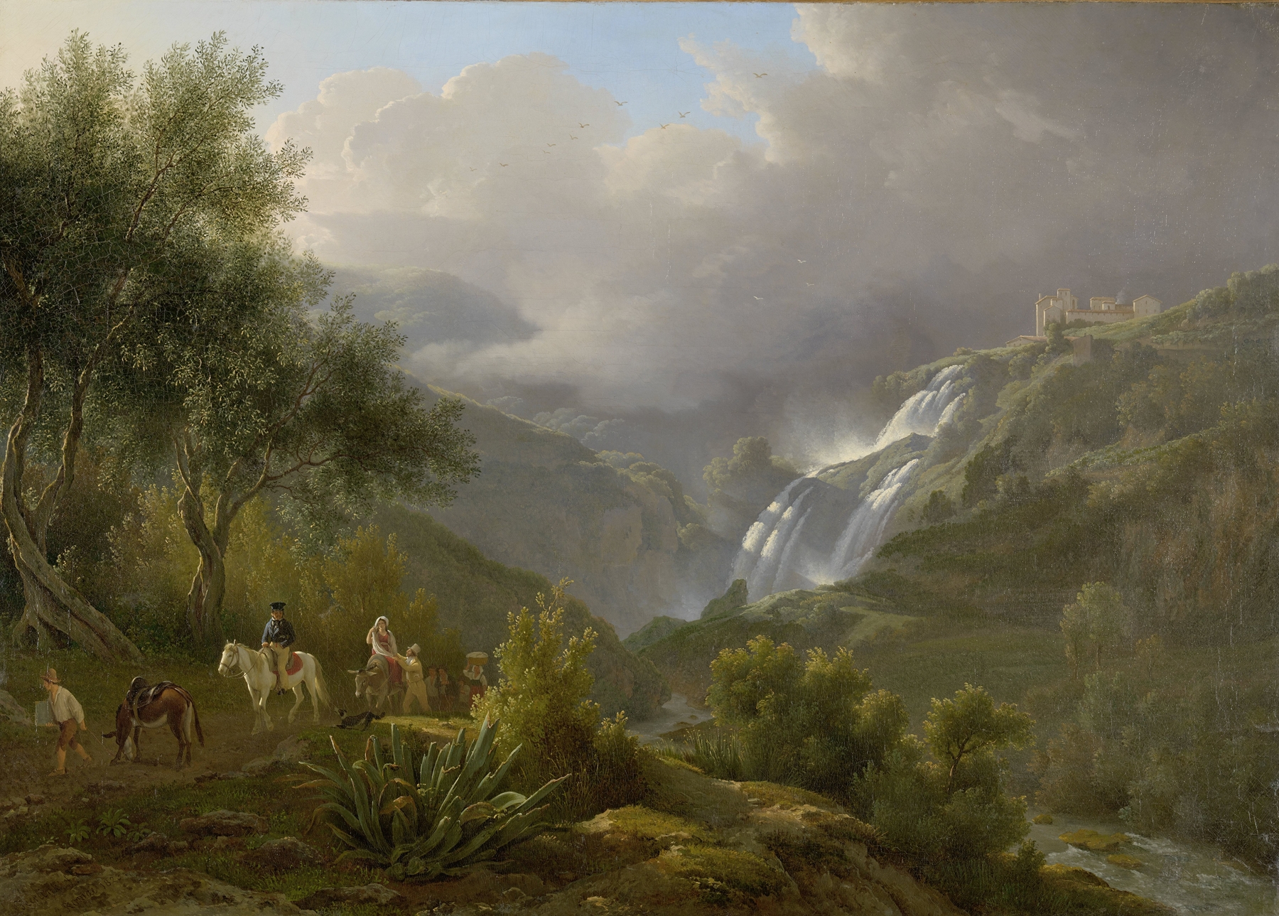 The Cascades at Tivoli, with a Storm Approaching by Abraham Teerlink, oil on canvas depicting a stormy landscape.