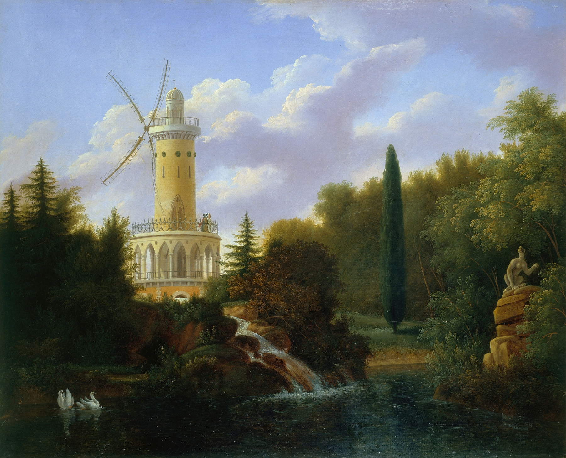 Genre scene depicting figures at Le Moulin de la Folie-Beaujon, oil on canvas by Antoine Guyot