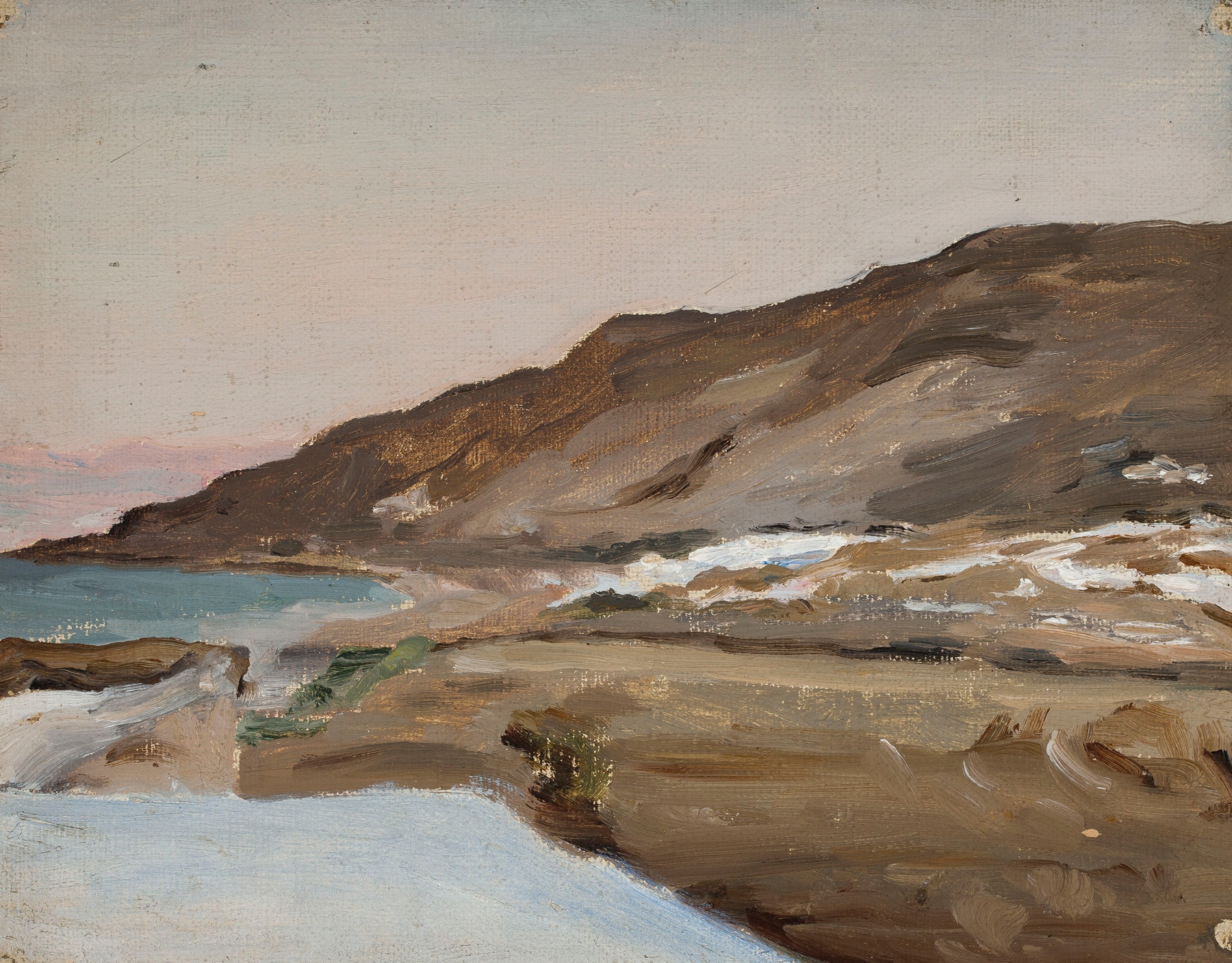 Graveyard in Tiberias, oil painting by Jan Ciągliński featuring tombstones and a muted sky.