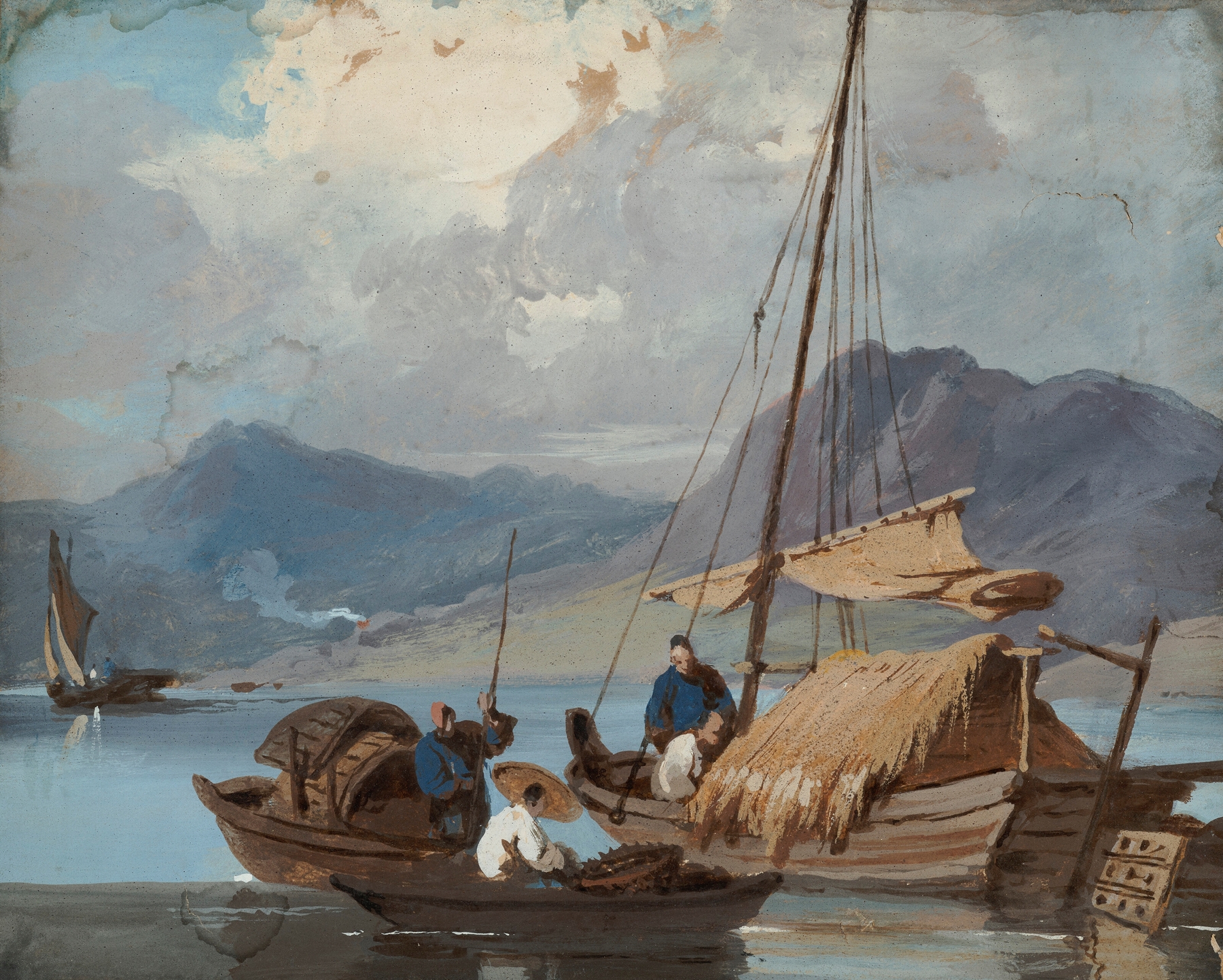 Tanka boat off Macao, oil on canvas by George Chinnery