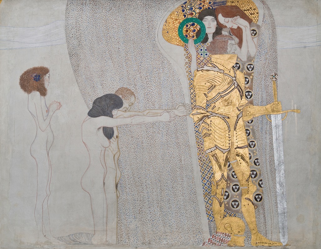 Gustav Klimt's *Beethovenfries* showcases a dramatic allegorical scene inspired by Beethoven's music.