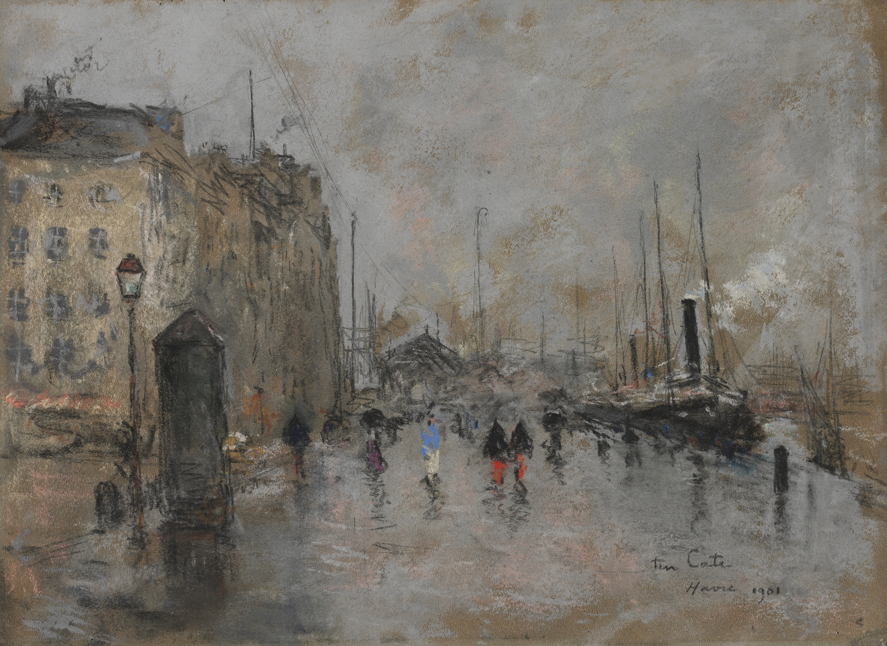 The Grand Quai of Le Havre, oil painting by Siebe Johannes Ten Cate, depicting ships at a port.