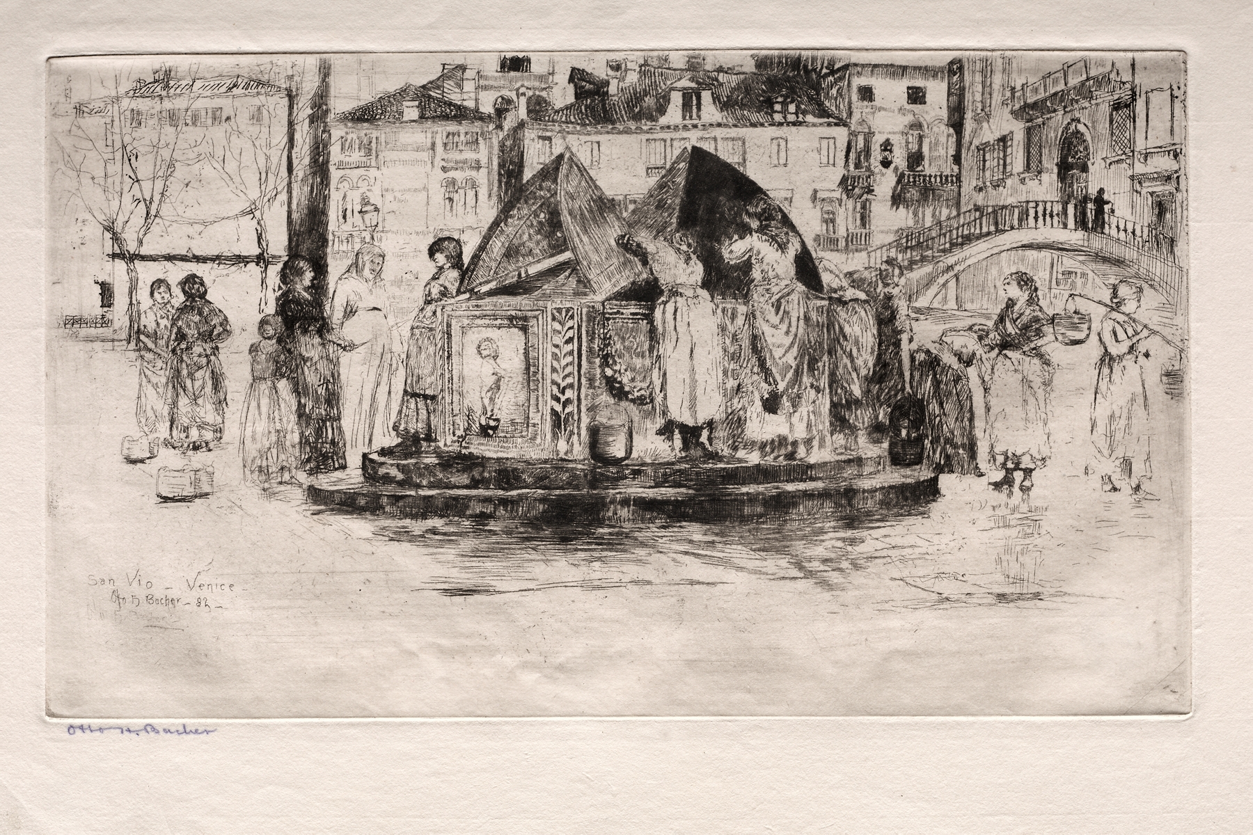 Pozzo San Vio by Otto Henry Bacher, watercolor on paper depicting sunlight on cobblestones