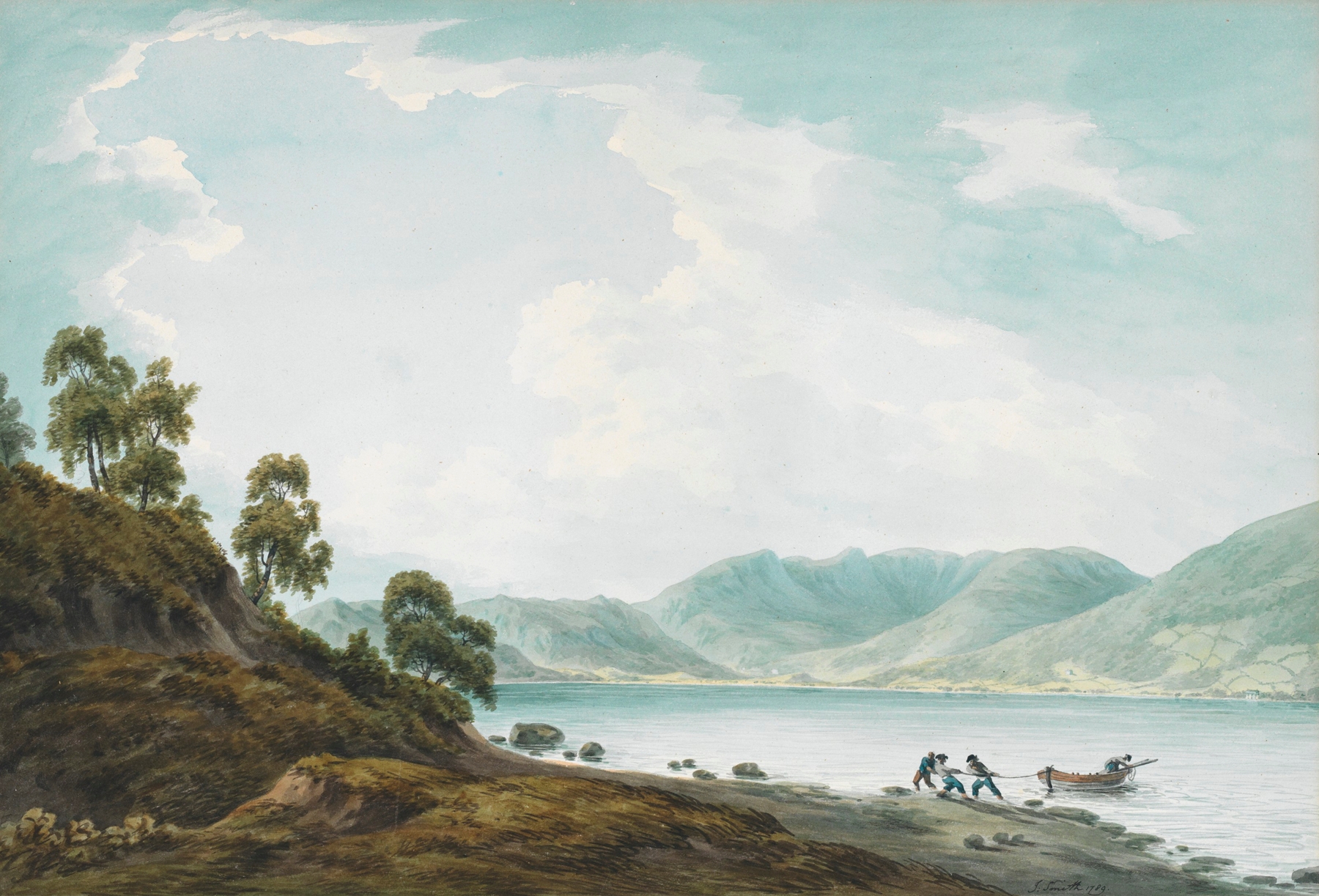 Head of Windermere from Belle Grange Farm by John Warwick Smith, oil painting of a serene landscape.