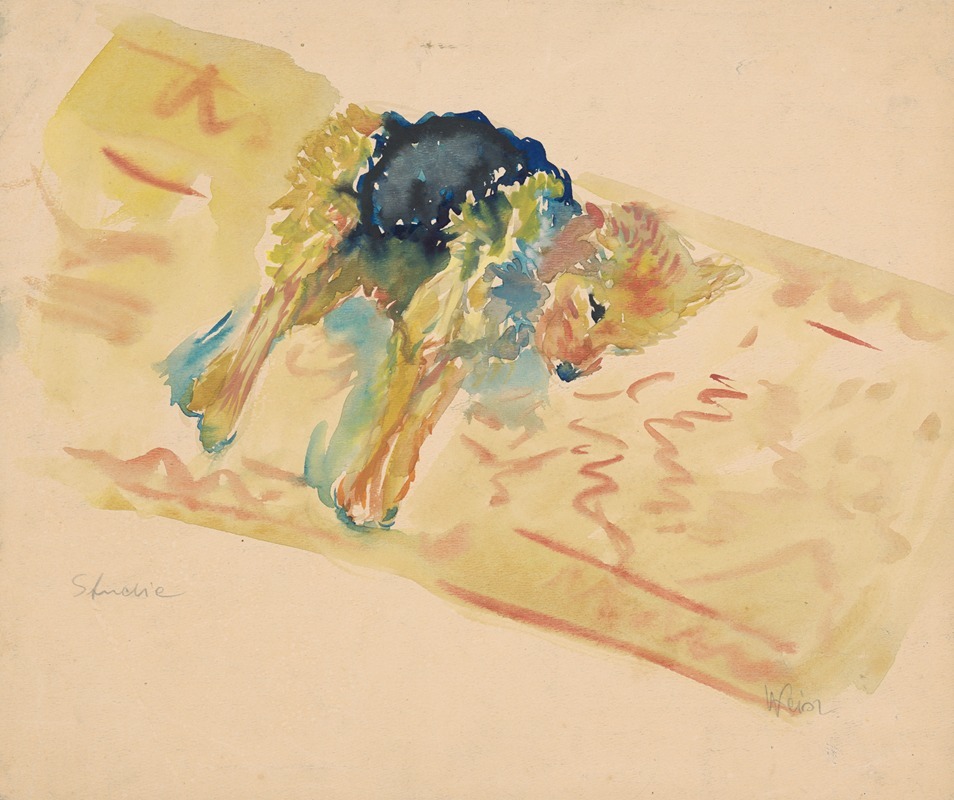 A realistic depiction of a reclining dog.