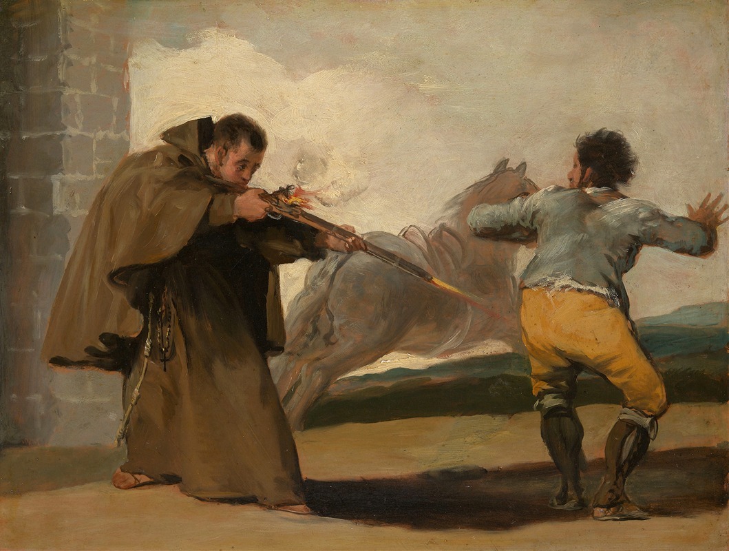 Friar Pedro Shoots El Maragato, oil on panel by Francisco de Goya