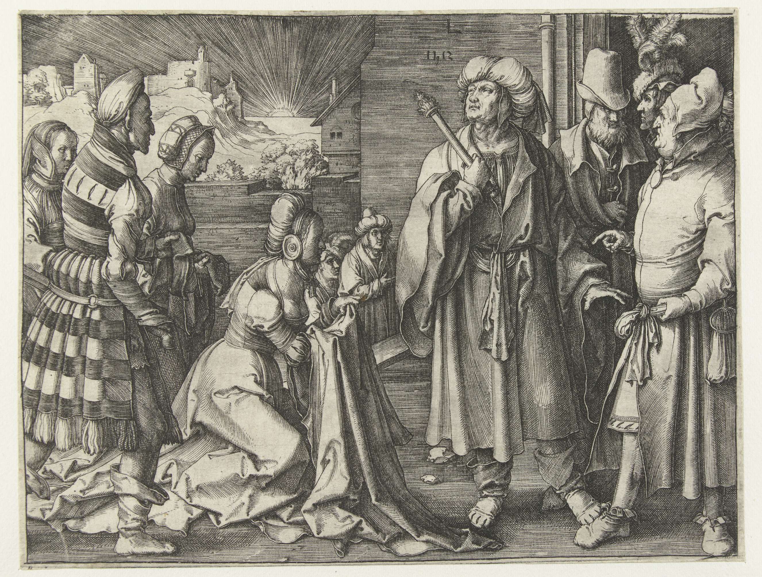 De vrouw van Potifar beschuldigt Jozef, by Lucas van Leyden, public domain