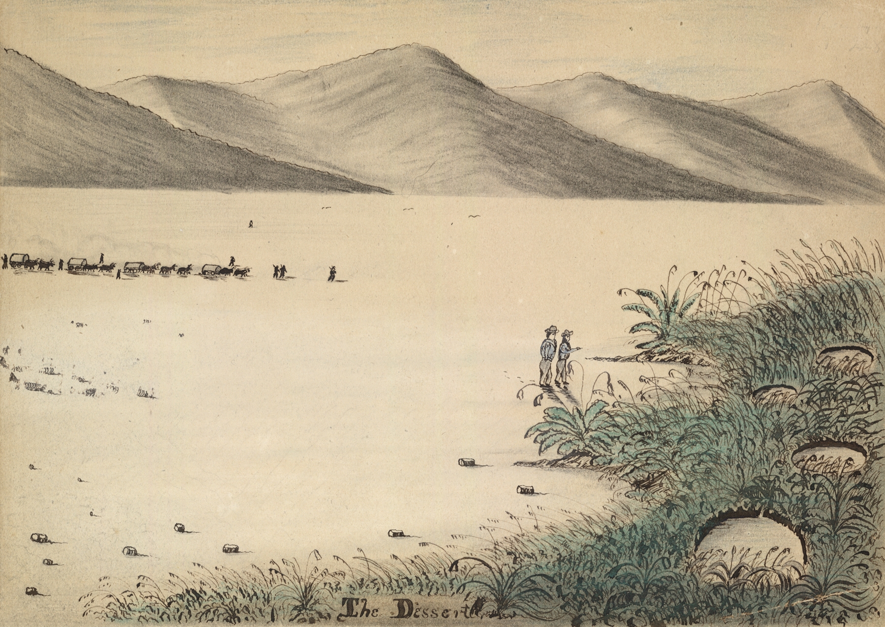 The desert by Daniel A. Jenks, Romanticism, depicting a vast arid landscape with light over sandy terrain.