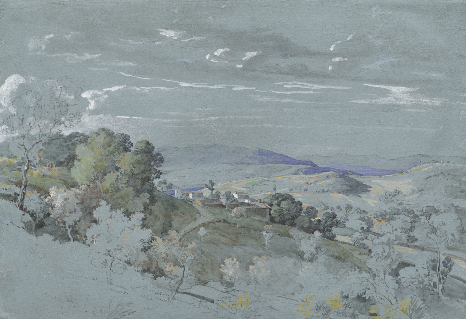 Landscape of hills and sky in oil on canvas by Johann Georg von Dillis
