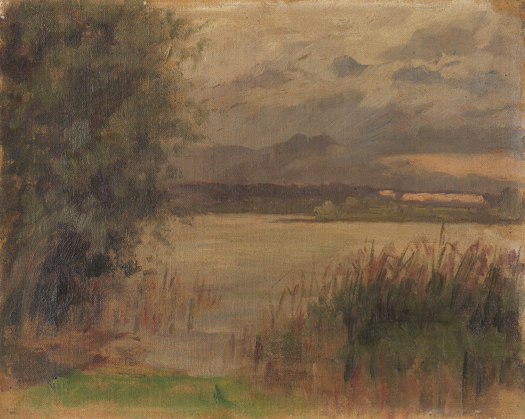 Blick auf den Chiemsee (Studie) by Paul Weber, oil painting depicting a tranquil lake landscape