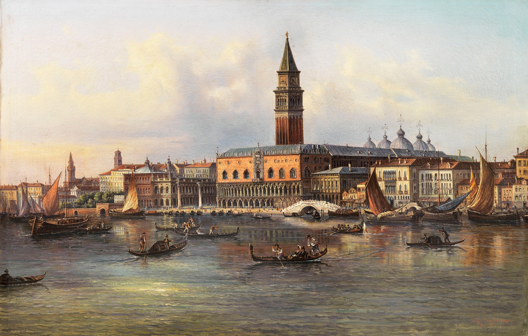 Venice, a View of Palazzo Ducale from the Bacino, oil on canvas by Giovanni Grubacs